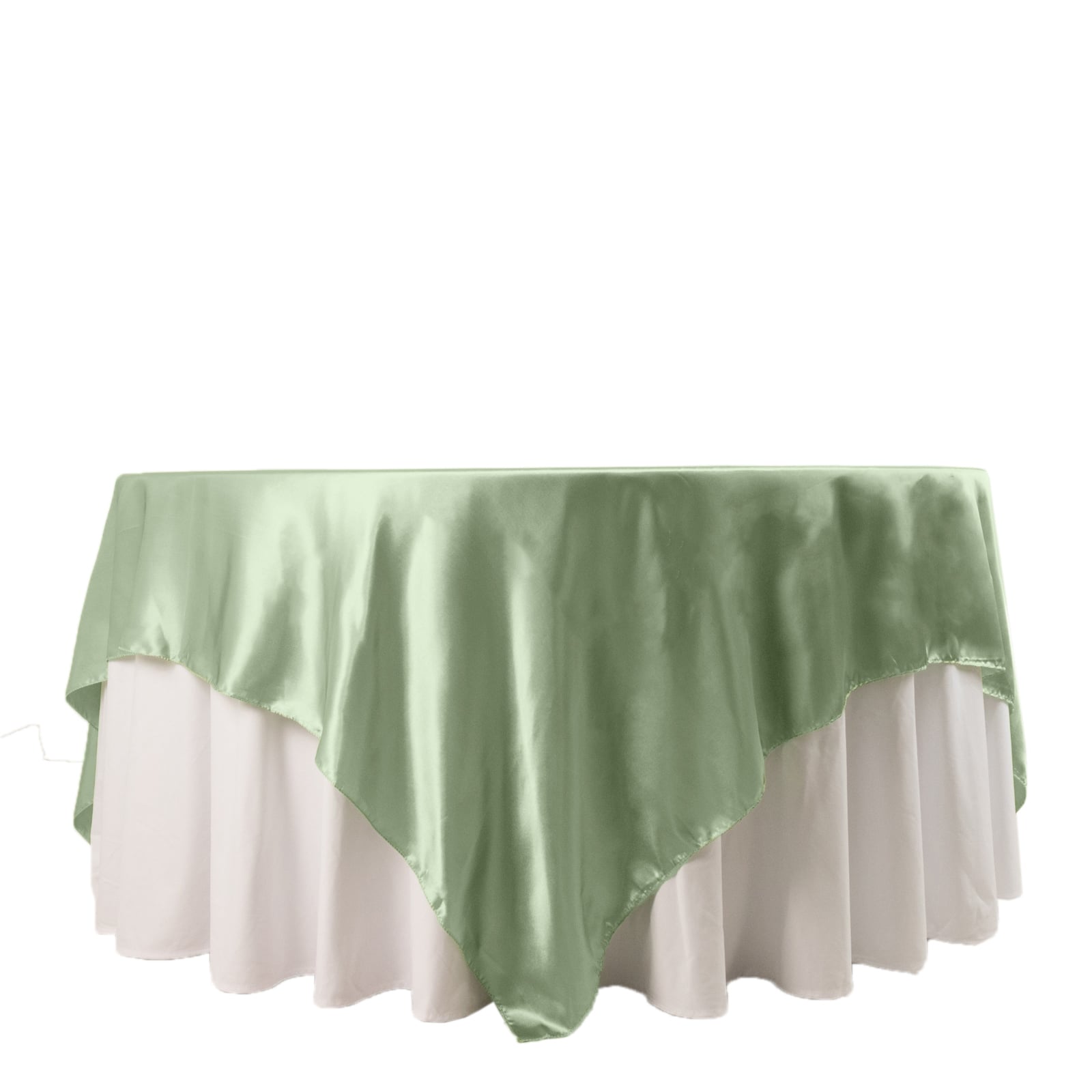 Sage Green Satin Square Table Overlay 90x90 - Smooth Finish Table Topper
