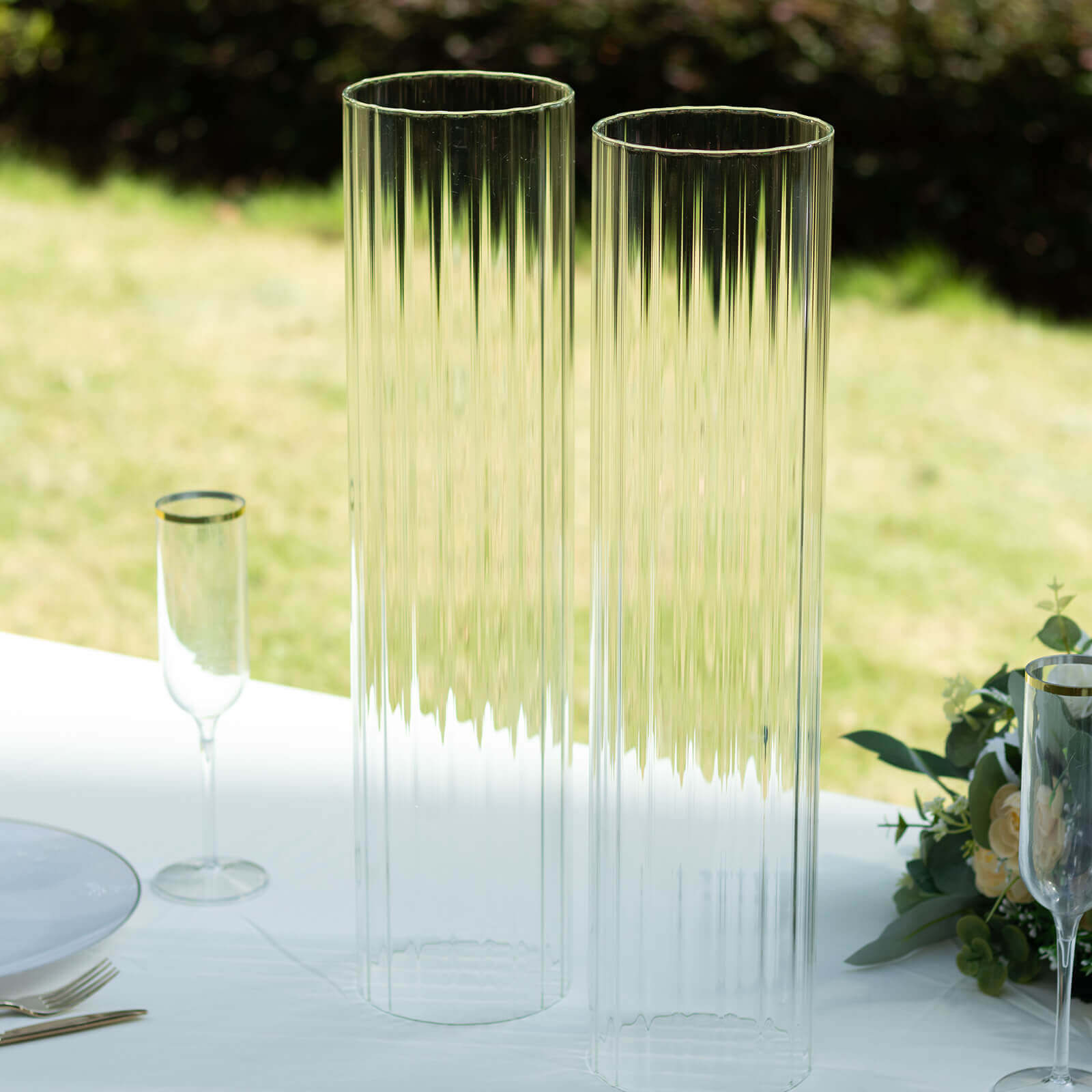 Hot Deal! 2-Pack Clear Ribbed Glass Hurricane Shades - Ideal Candle Holder Centerpieces, 20 Inches