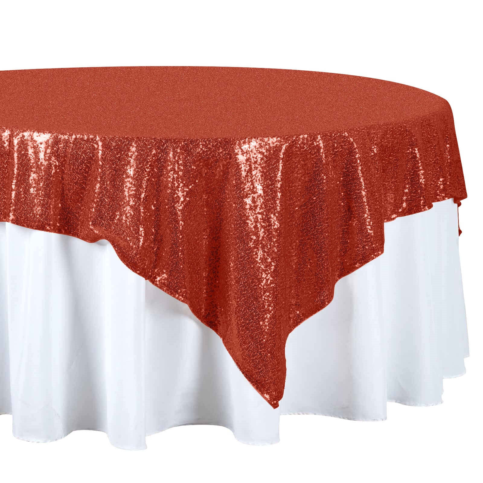 Hot Sale! Red Sparkly Square Table Overlay Tablecloth, 72x72 with Glistening Sequins
