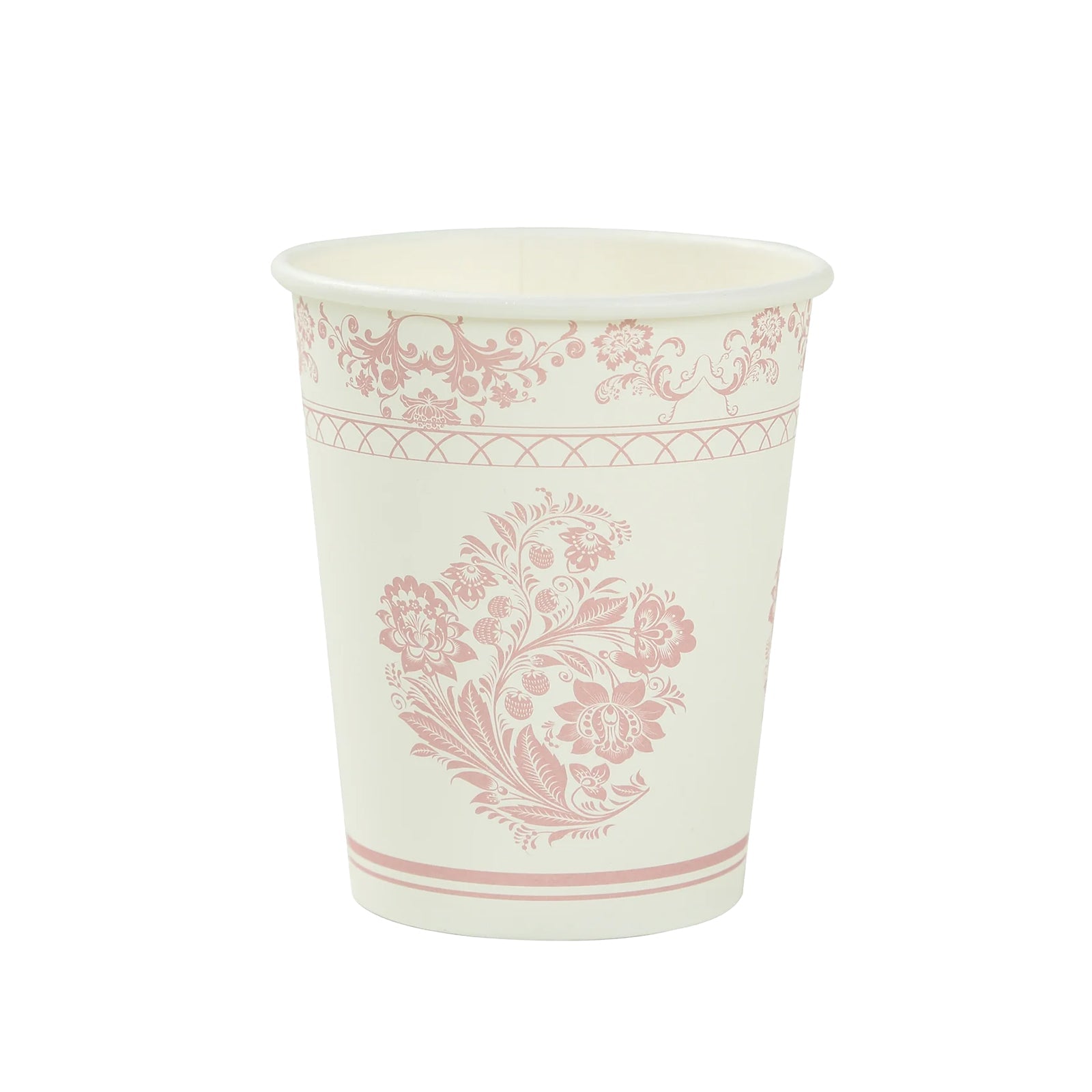 Hot Deal! 24-Pack 9oz Disposable Paper Party Cups in Elegant White Pink French Toile Pattern