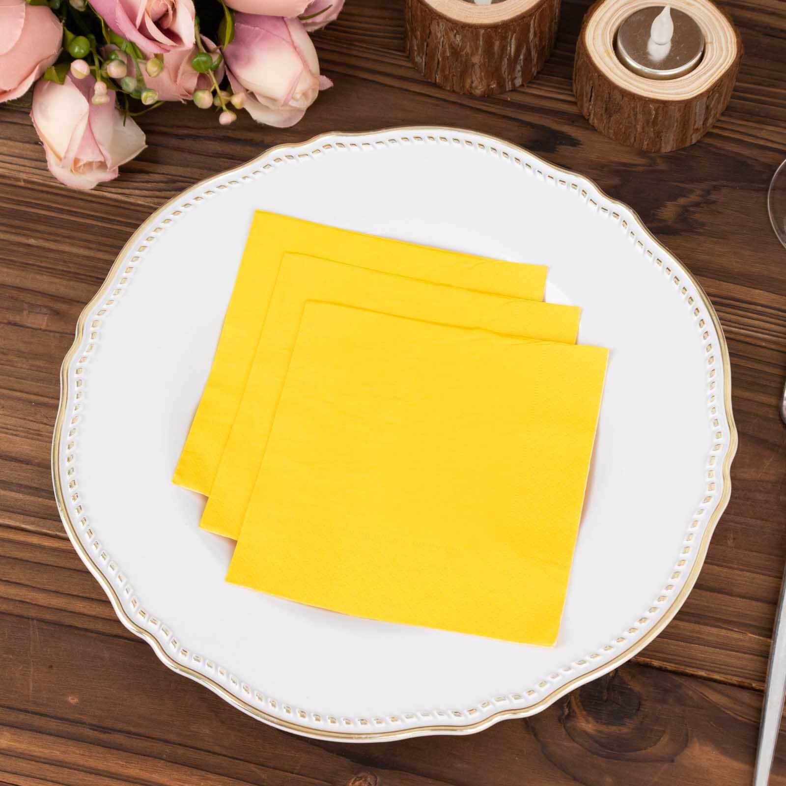 Special Offer! 50-Pack Yellow 2-Ply 18GSM Disposable Soft Cocktail Beverage Napkins 5x5