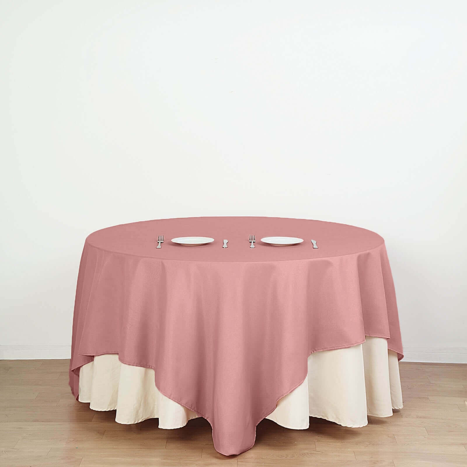 Dusty Rose 90x90 Polyester Square Table Overlay - Wrinkle-Free & Durable
