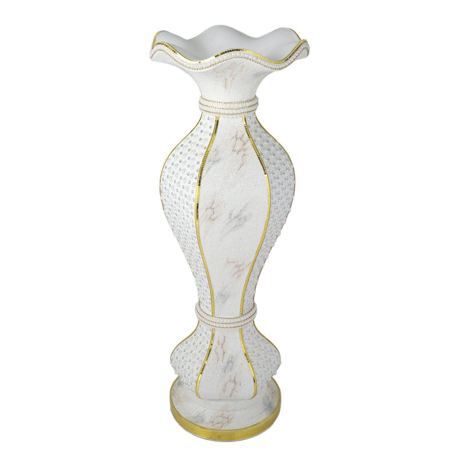 40-Inch Gold Shimmering Marble Design Flower Pot Vase with Pearl and Mirror Mosaic Decor