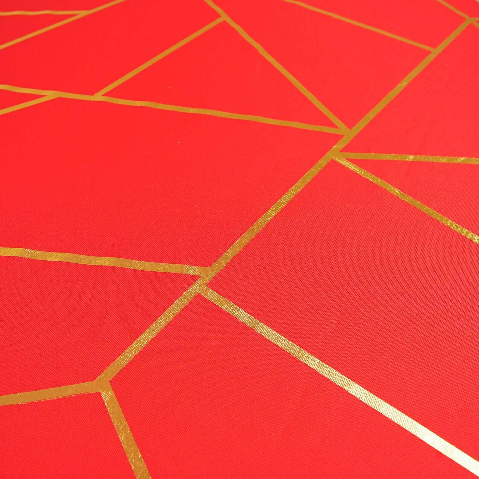 Hot! Red Seamless Polyester Tablecloth with Gold Foil Geometric Pattern, Wrinkle-Resistant (90x132)