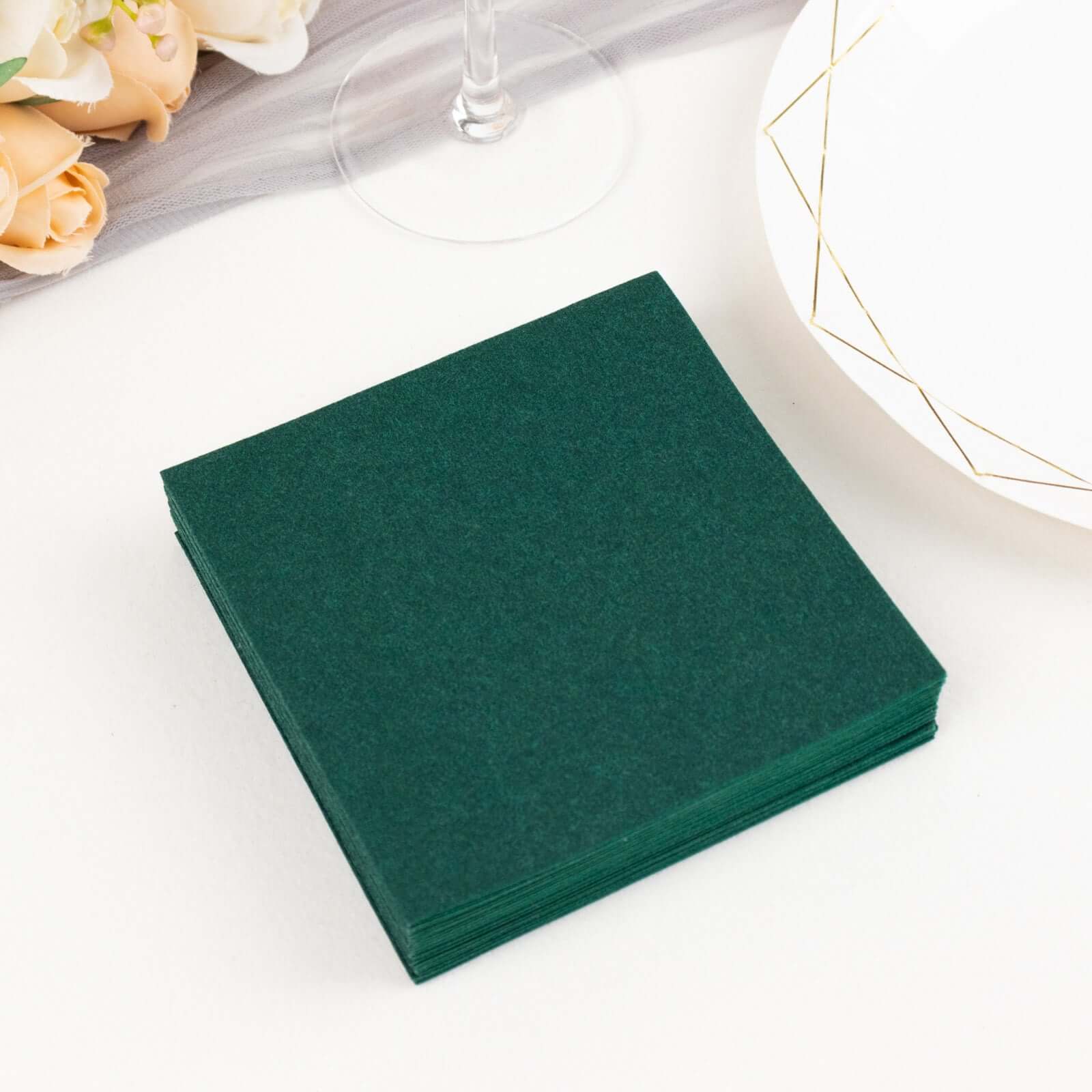 20-Pack Hunter Emerald Green Airlaid Cocktail Napkins - Soft, Absorbent & Linen-Like