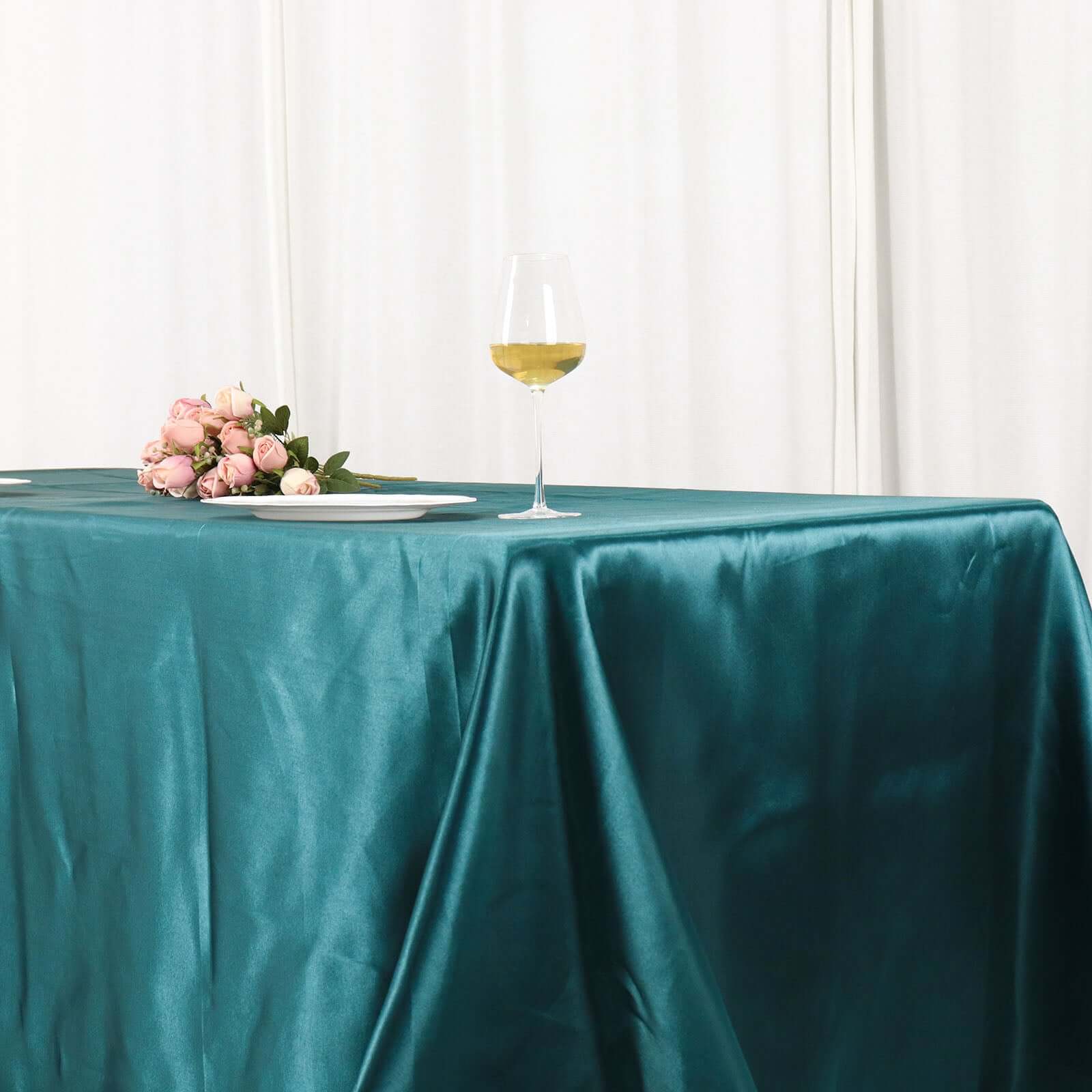 Hot! Seamless Peacock Teal Satin 90x132 Rectangular Tablecloth