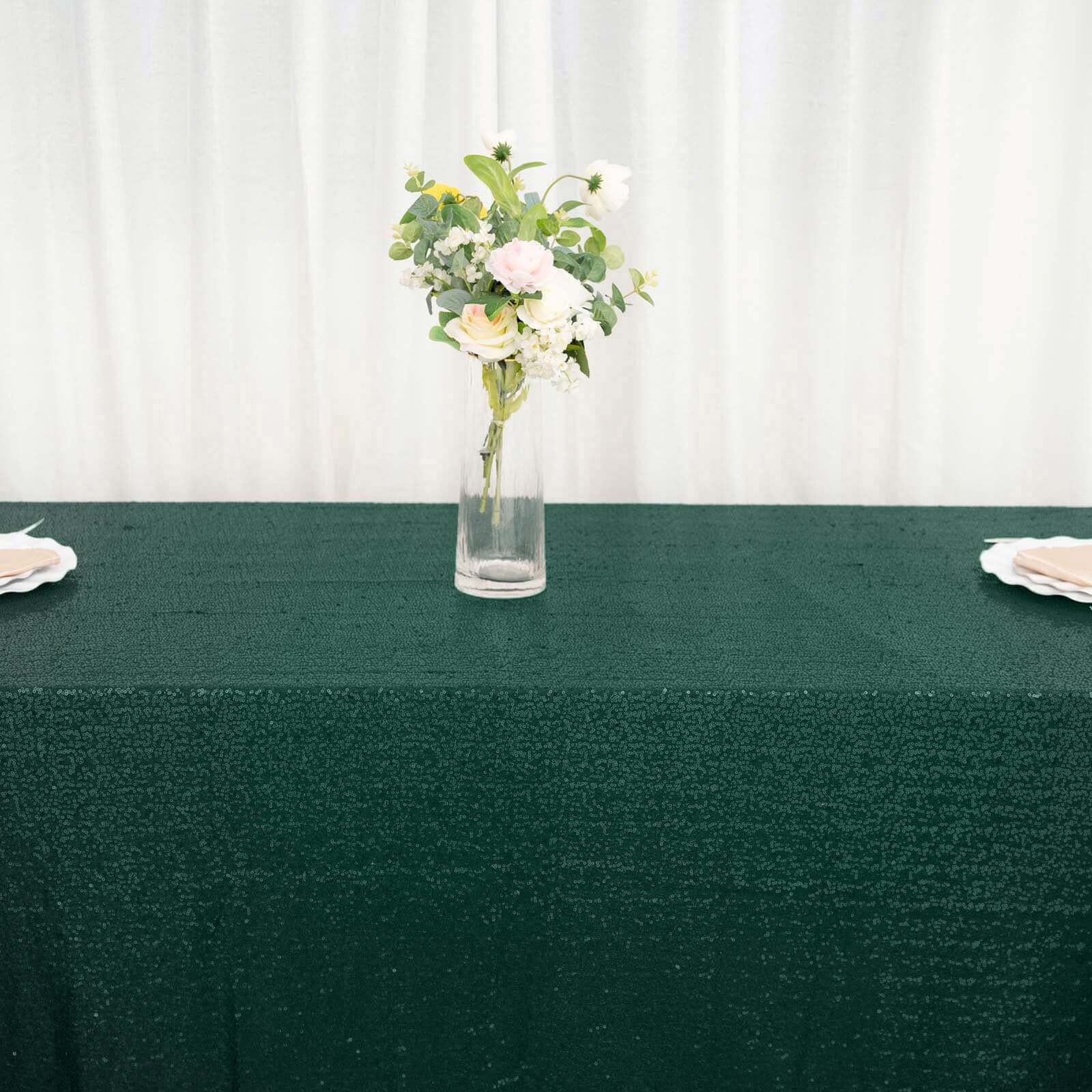Hot Sale! Seamless Sparkly Sequin Rectangle Tablecloth in Hunter Emerald Green, 90x132