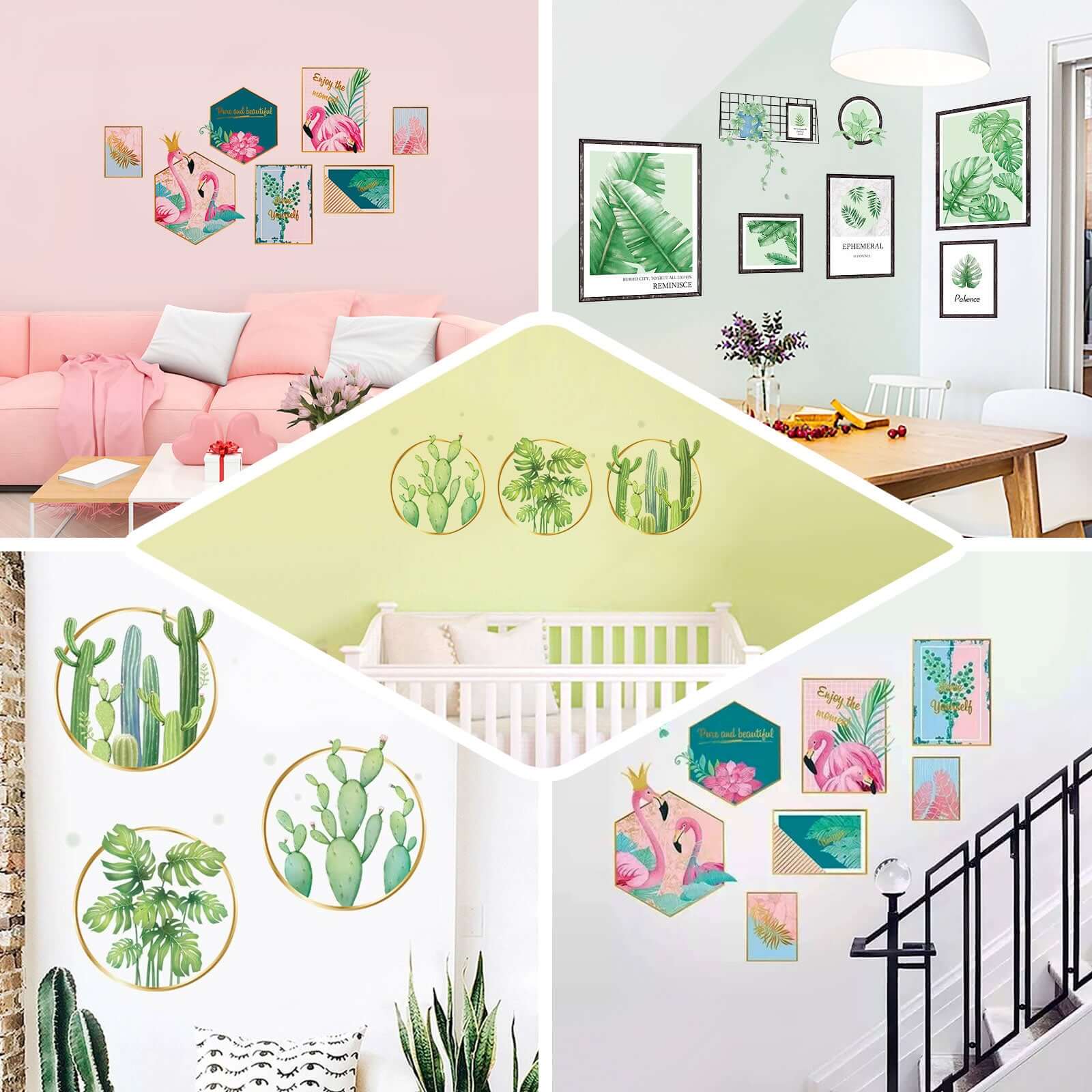 Hot Sale! Tropical Green Plant Leaves Flat Frame Wall Art Decor Stickers for Home