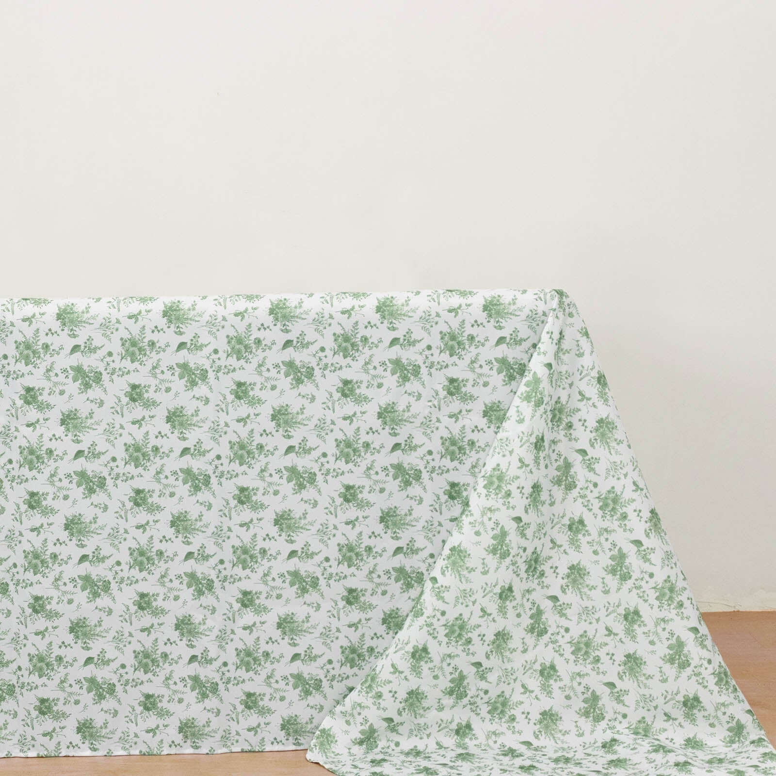 Premium Polyester 90x156 Rectangle Dusty Sage Green French Toile Seamless Tablecloth for Fine Dining