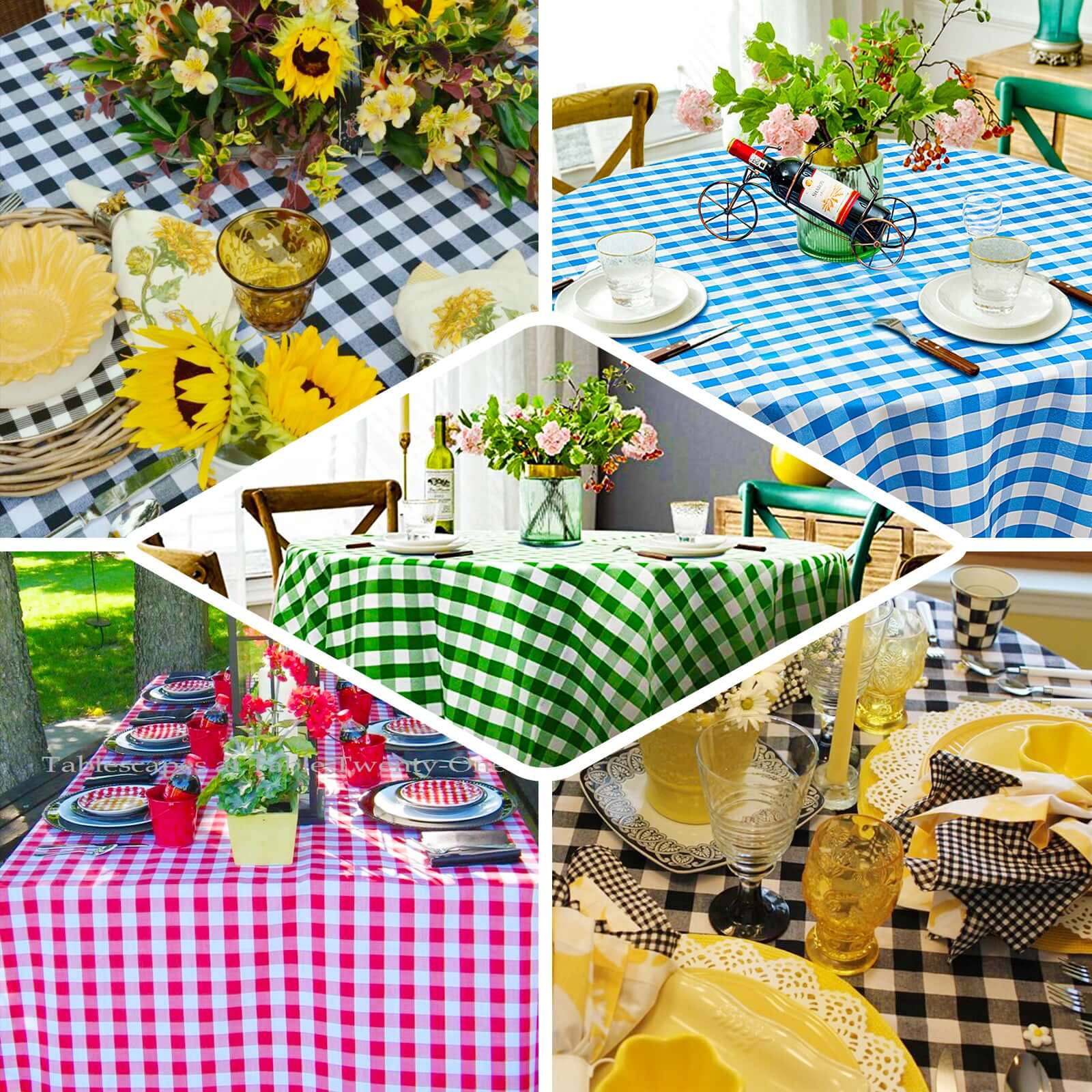 Hot! White/Navy Blue Checkered Buffalo Plaid Polyester 54x54 Square Tablecloth for Casual Tables