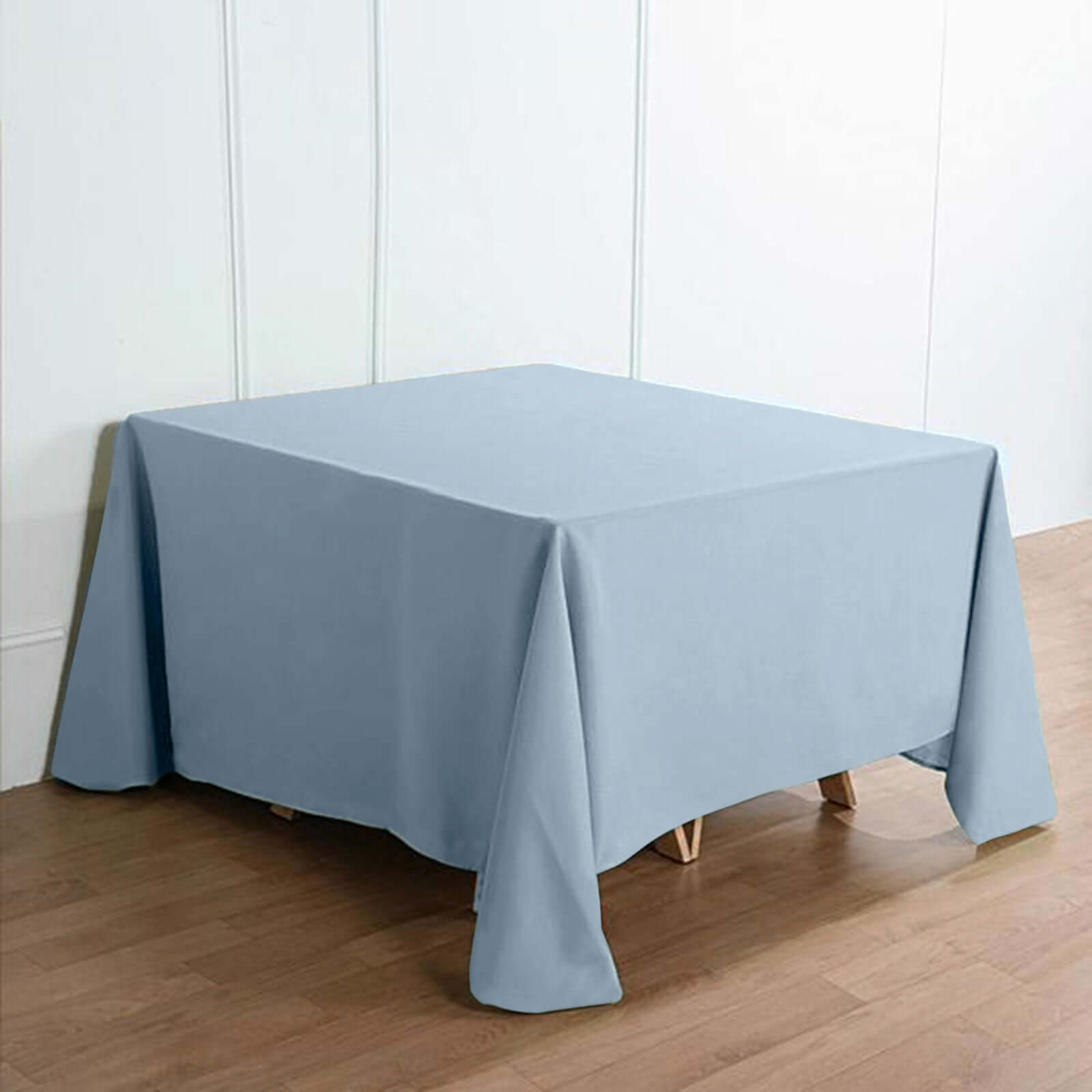 Durable Wrinkle-Resistant 90x90 Polyester Square Tablecloth in Dusty Blue