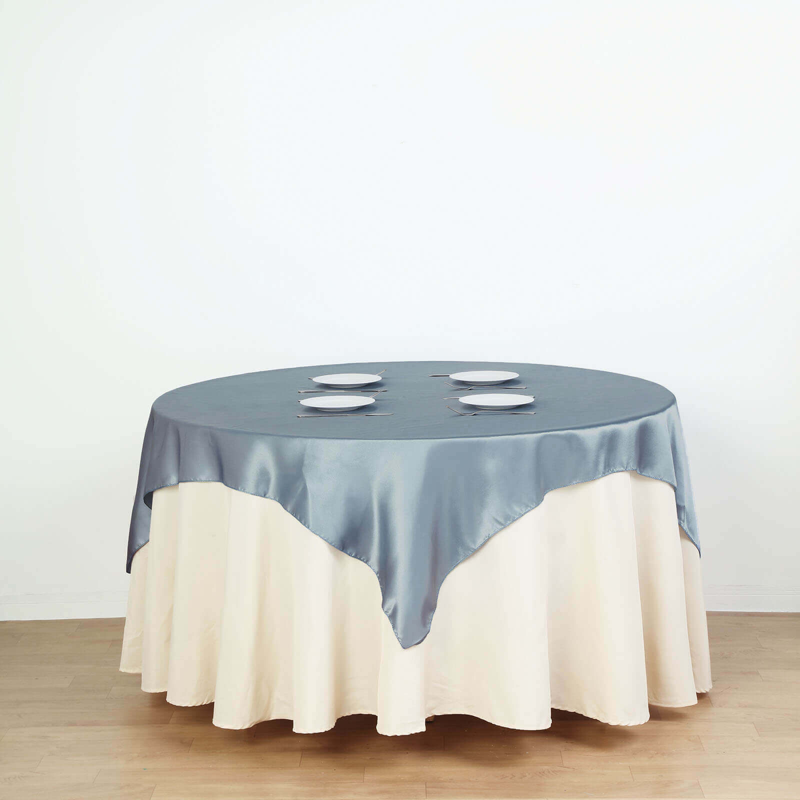 Hot Sale! Dusty Blue Satin Square Table Overlay 60x60 - Smooth and Silky Table Cover