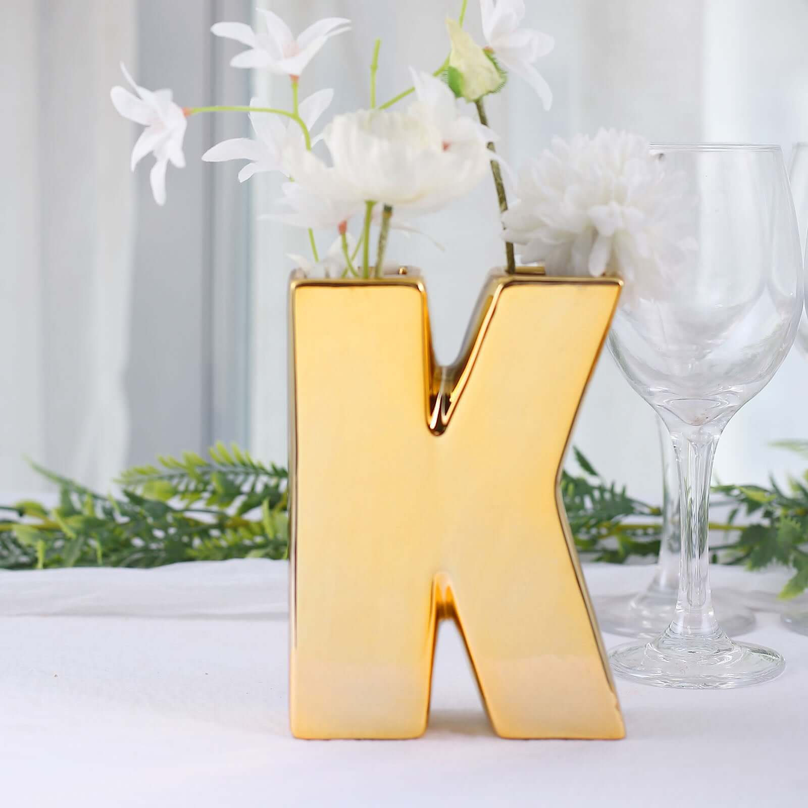 Elegant Gold-Plated Ceramic Letter K Vase - Ideal Planter for Events and Decor