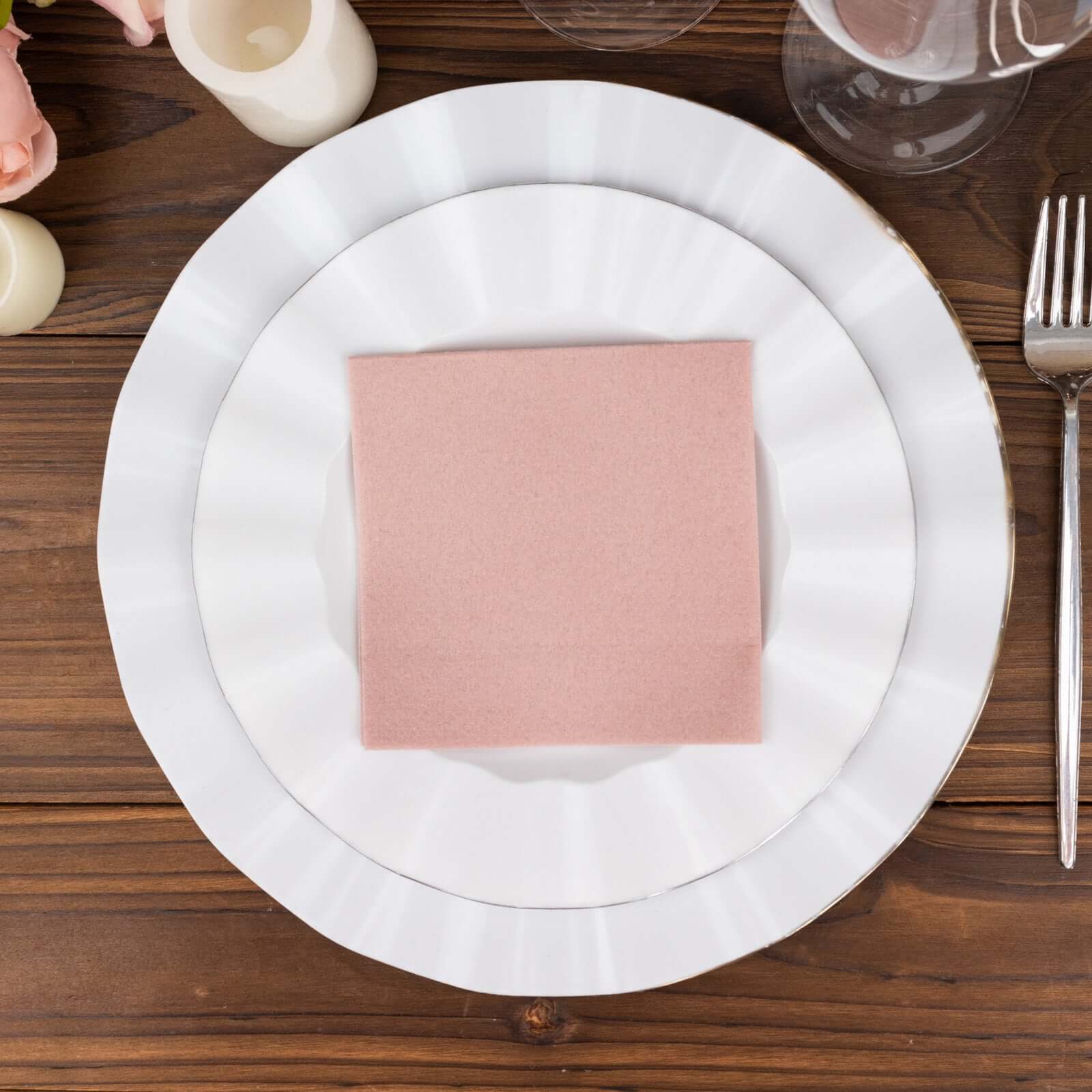 20-Piece Set of Soft Dusty Rose 5x5 Airlaid Napkins - Super Absorbent
