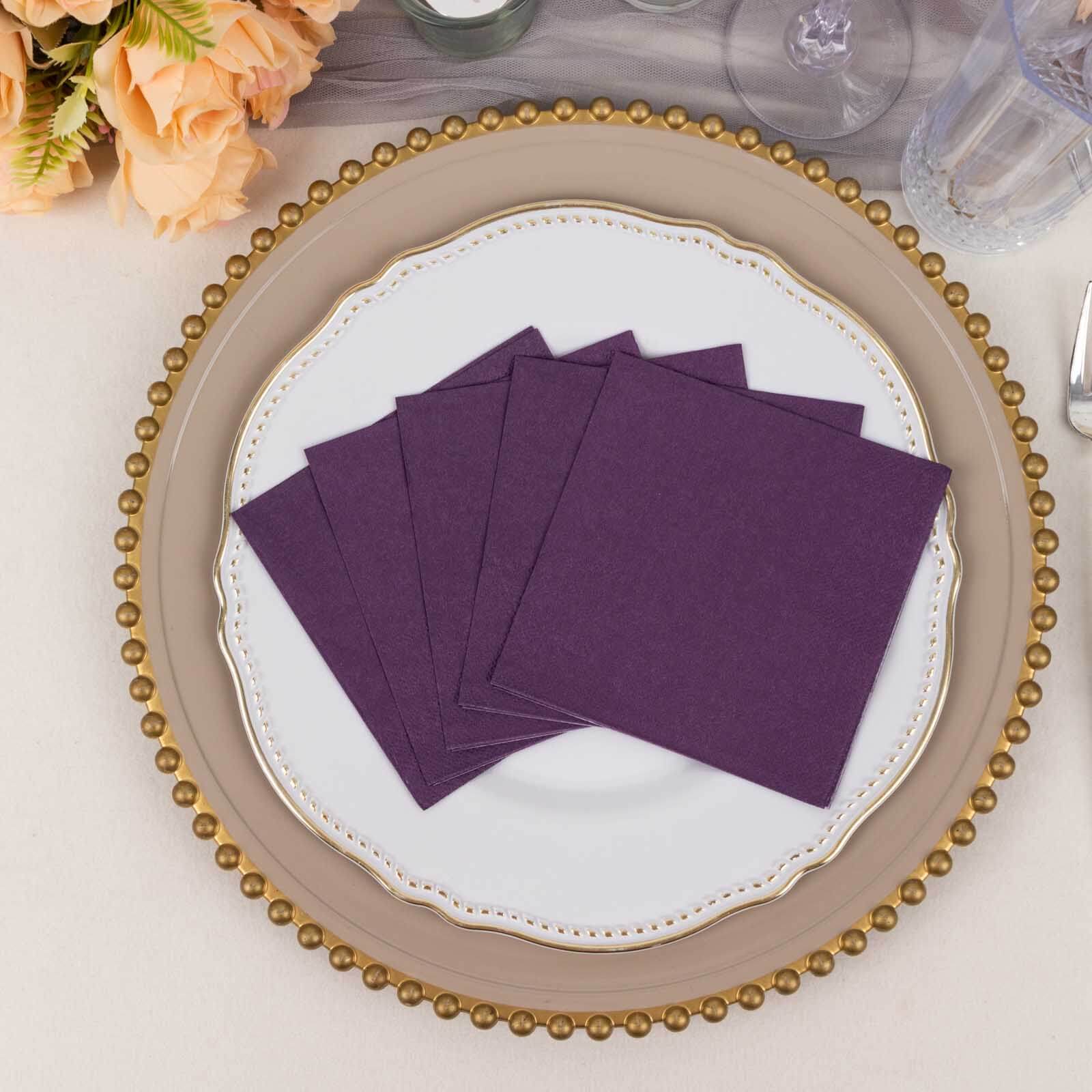 Hot Deal! 50-Pack Purple 2-Ply 18GSM Disposable Soft Cocktail Napkins, 5x5