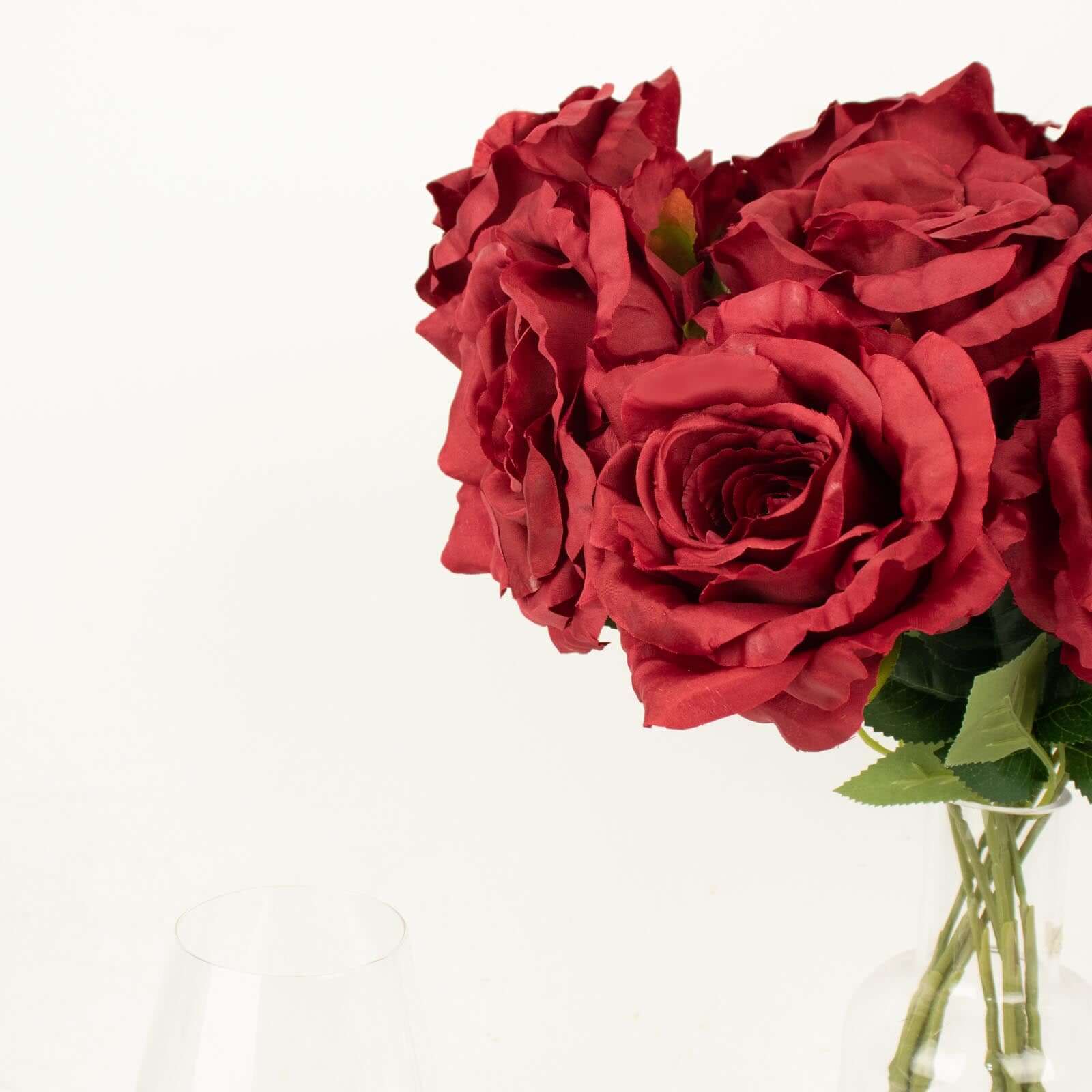 Premium Artificial Burgundy Silk Jumbo Rose Flower Bouquet for Weddings and Decorations