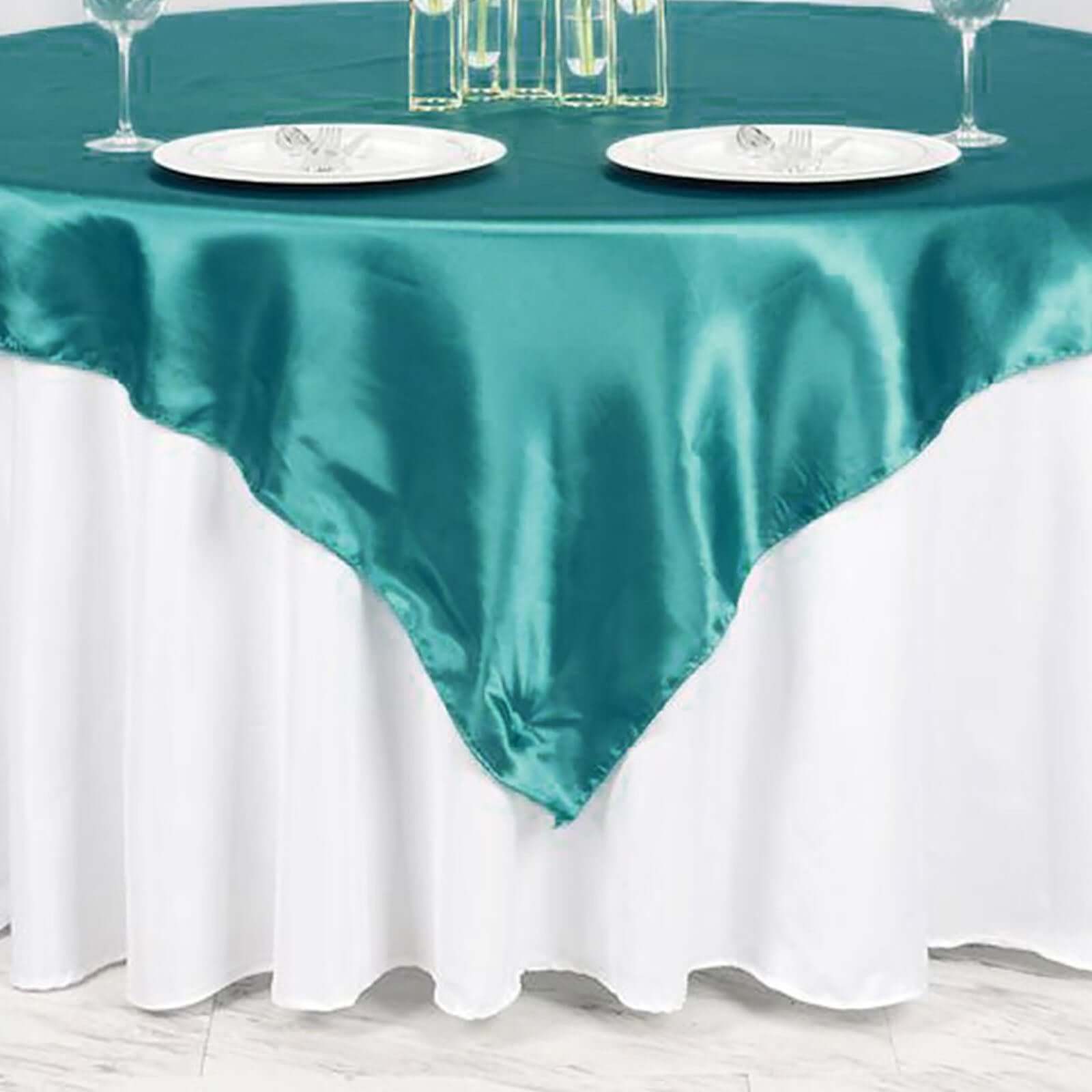 Turquoise 72x72 Satin Square Table Overlay with Smooth Finish