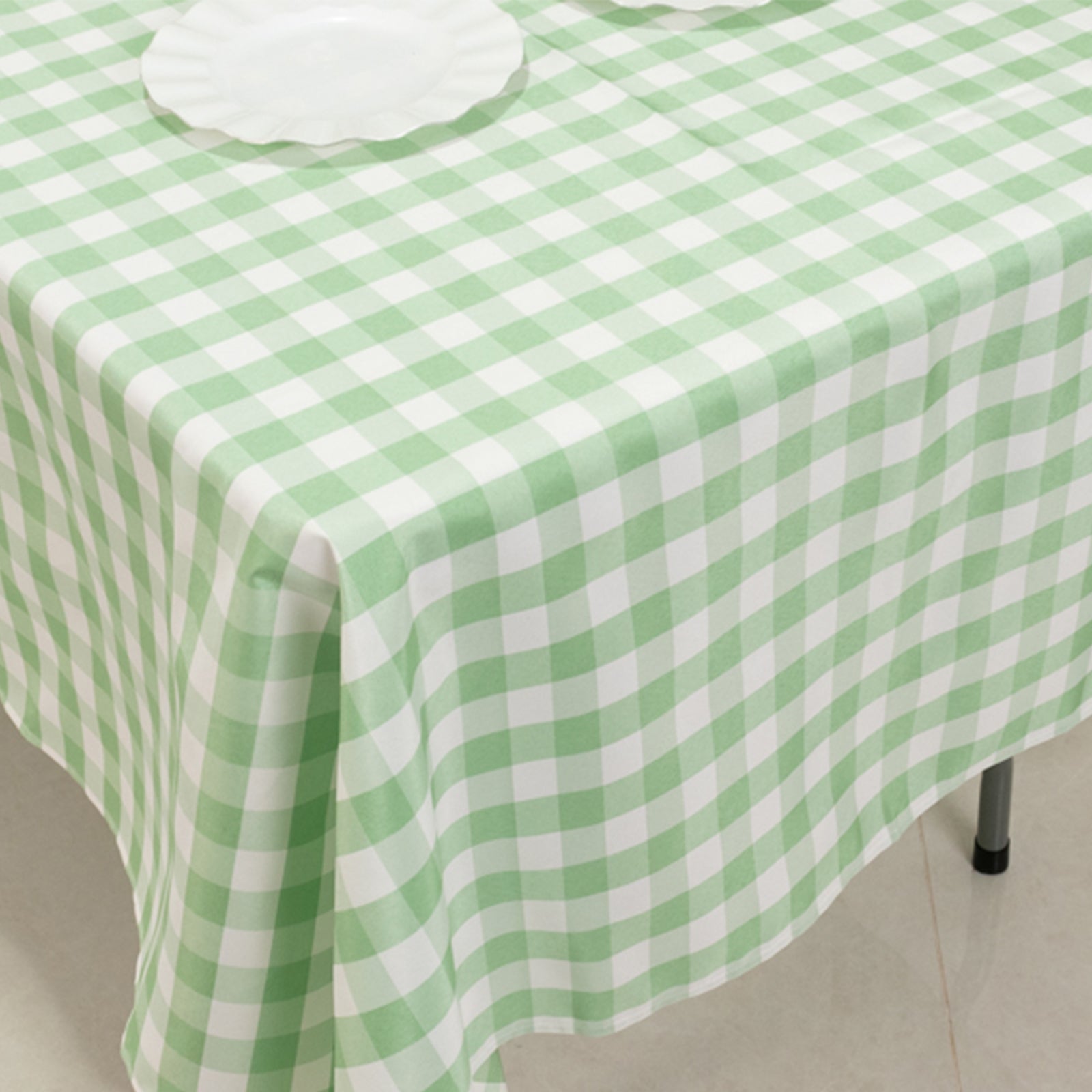 White/Sage Green Checkered Buffalo Plaid 60x102 Polyester Rectangle Tablecloth