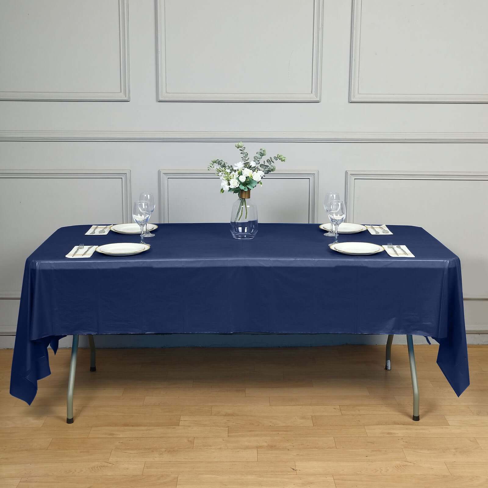 Navy Blue 5-Pack Rectangle Plastic Disposable Table Covers 54x108 - Durable for Gatherings