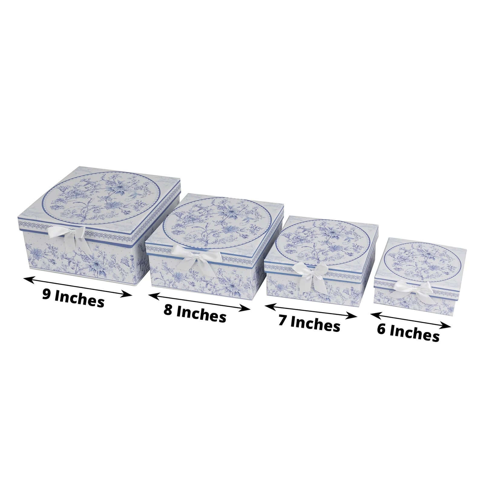 Hot! Set of 4 White & Blue French Toile Cardstock Nesting Gift Boxes - Stackable & Reusable