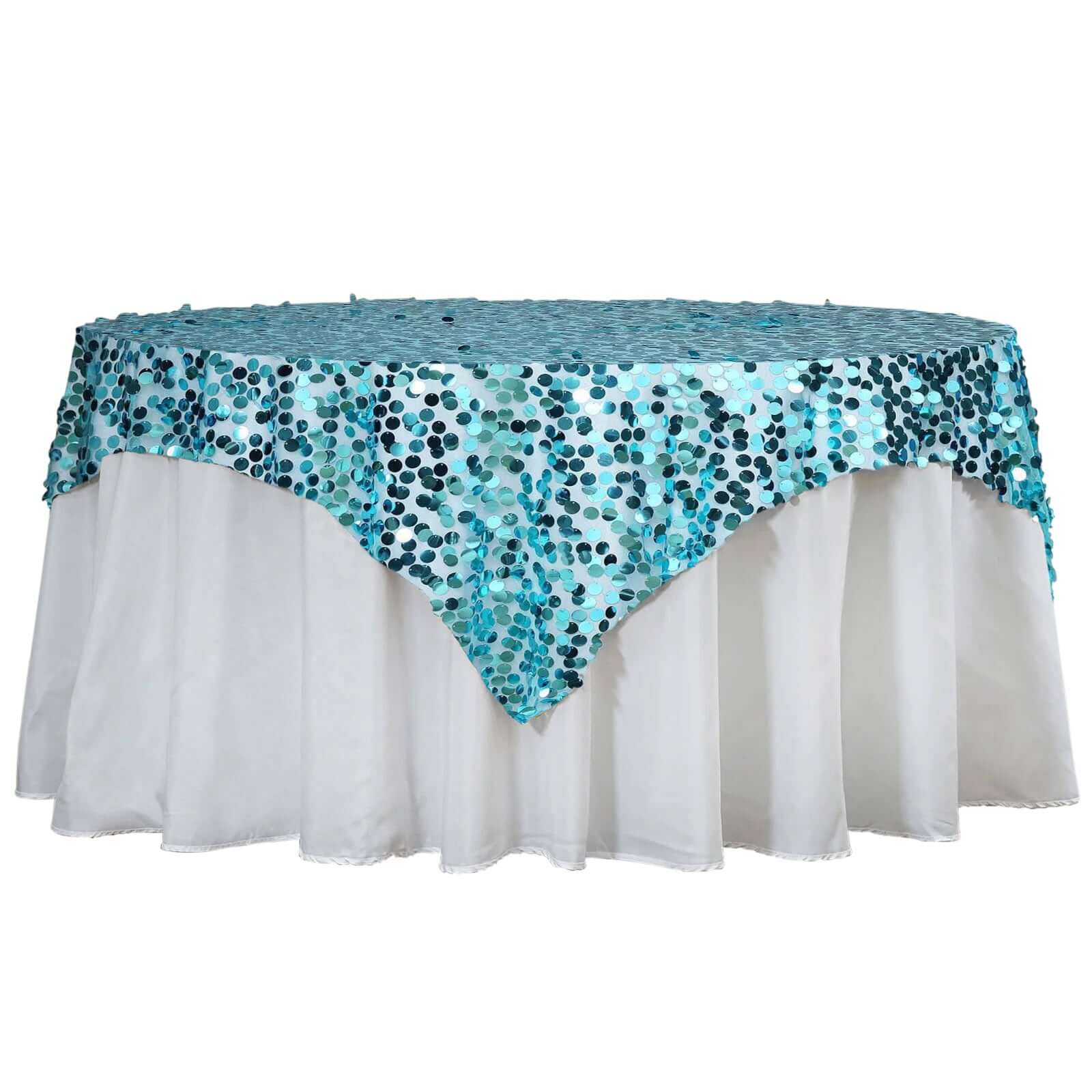 Big Sale! Turquoise Sequin Square Table Overlay, 72x72 Inches for Table Decoration