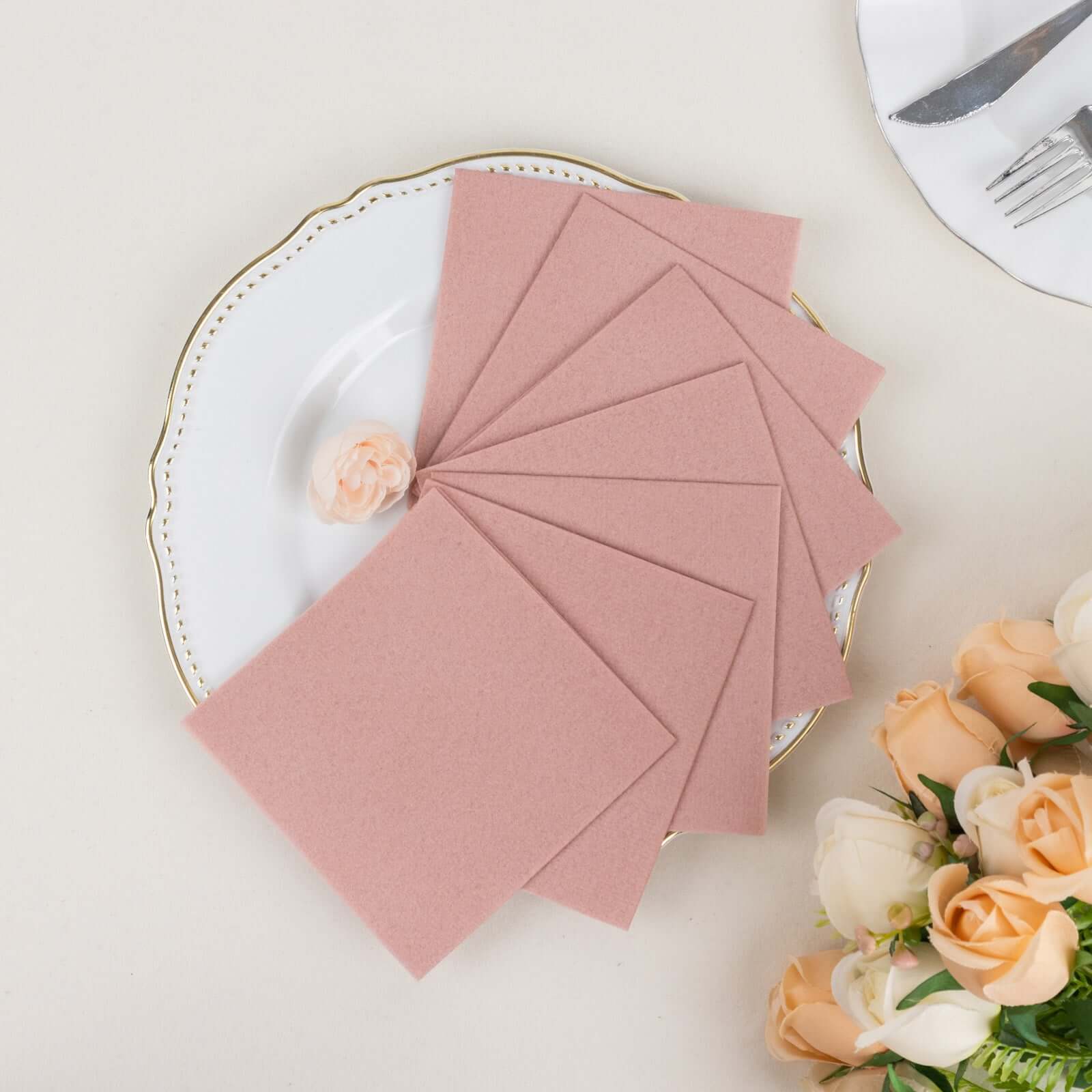 20-Piece Set of Soft Dusty Rose 5x5 Airlaid Napkins - Super Absorbent