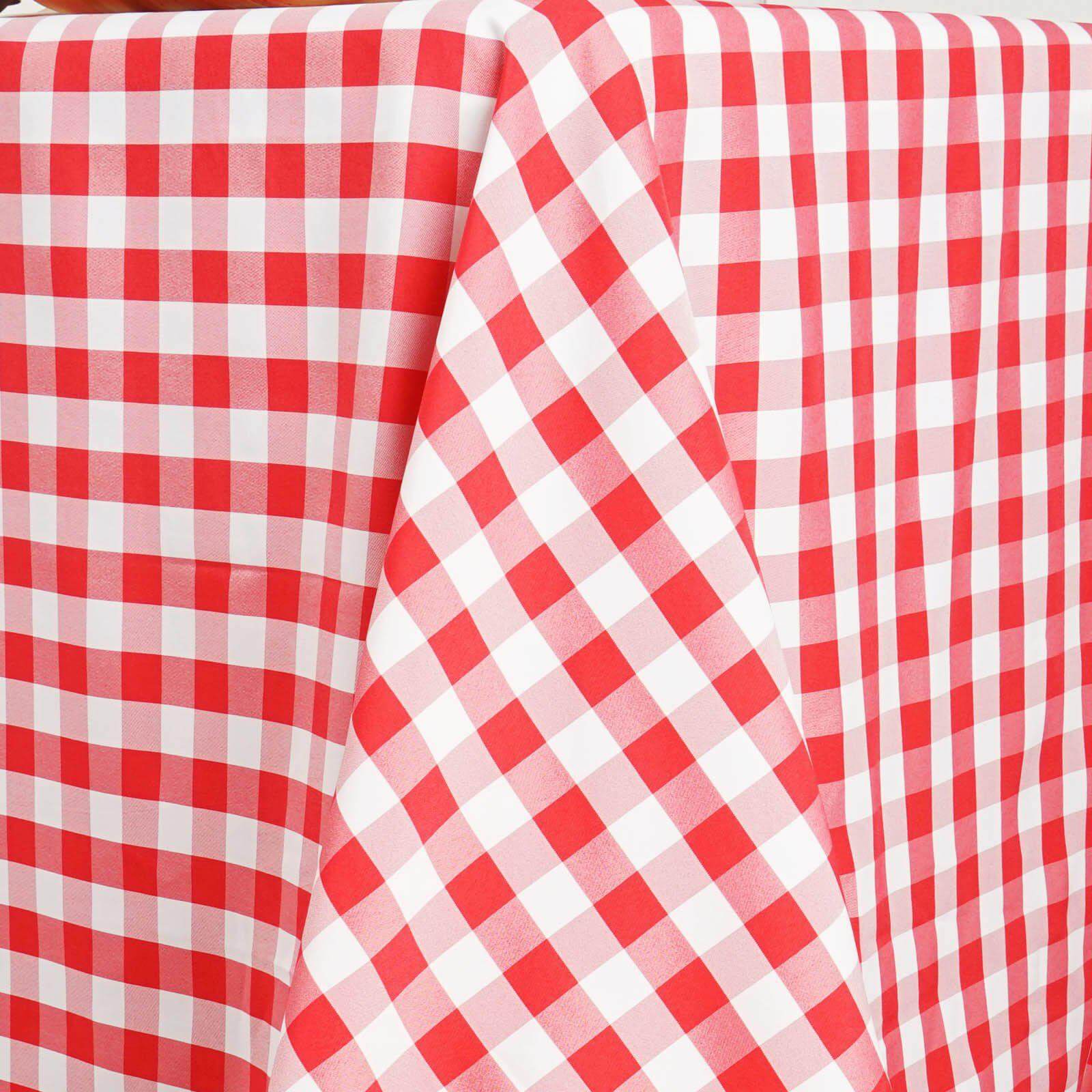 Hot! Seamless White/Red Checkered Polyester Rectangle Tablecloth 90x132