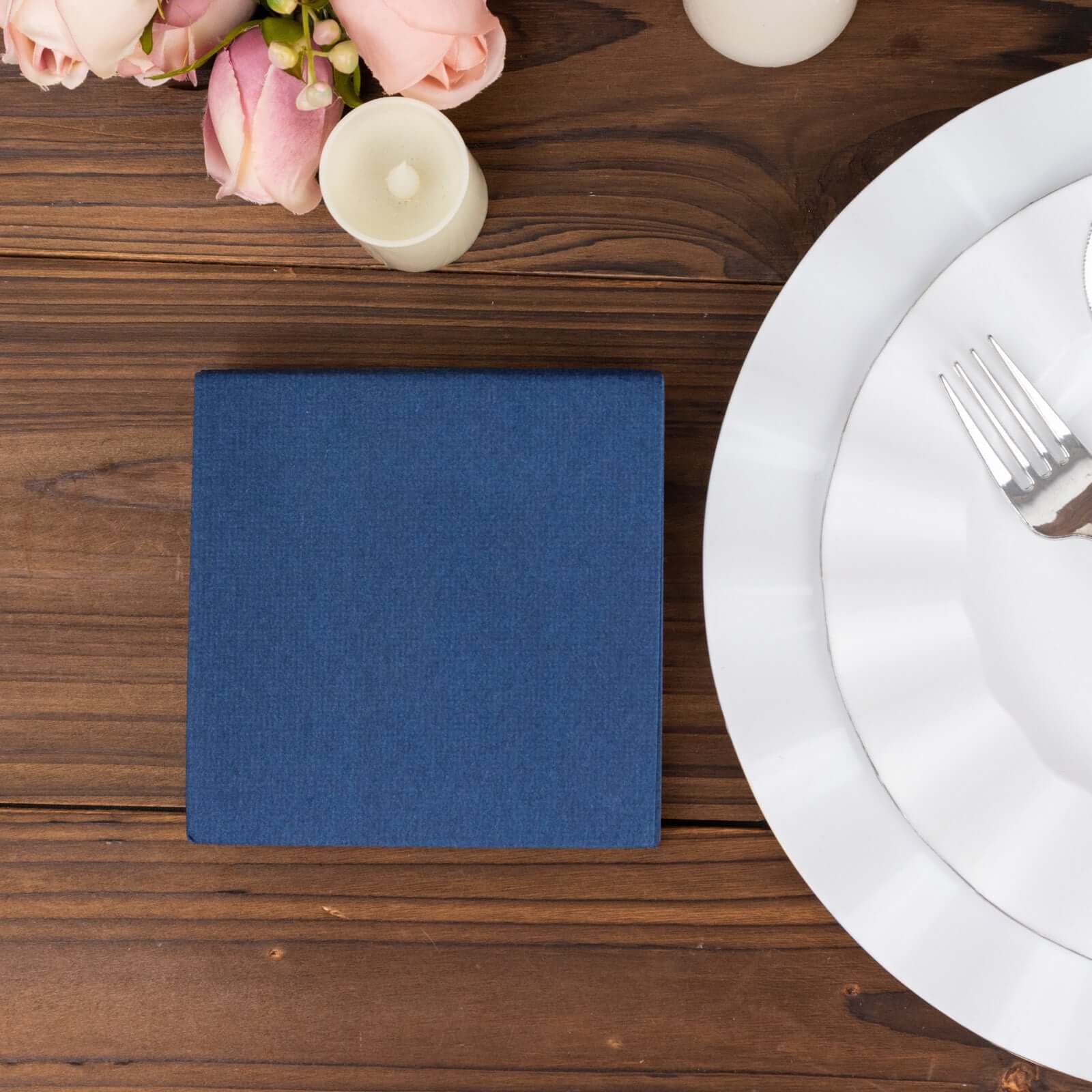 20-Piece Navy Blue 5x5 Linen-Like Airlaid Napkins - Super Absorbent
