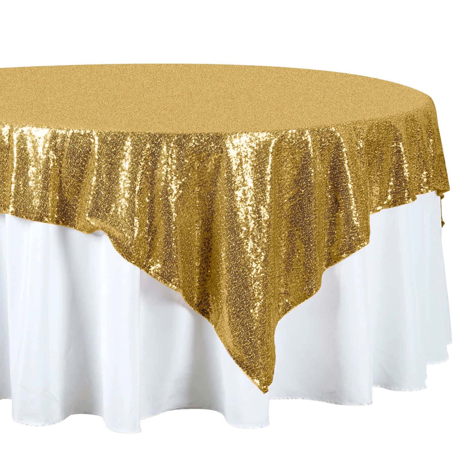 Sparkling Gold Sequin 72x72 Square Table Overlay - Ideal for Stunning Events