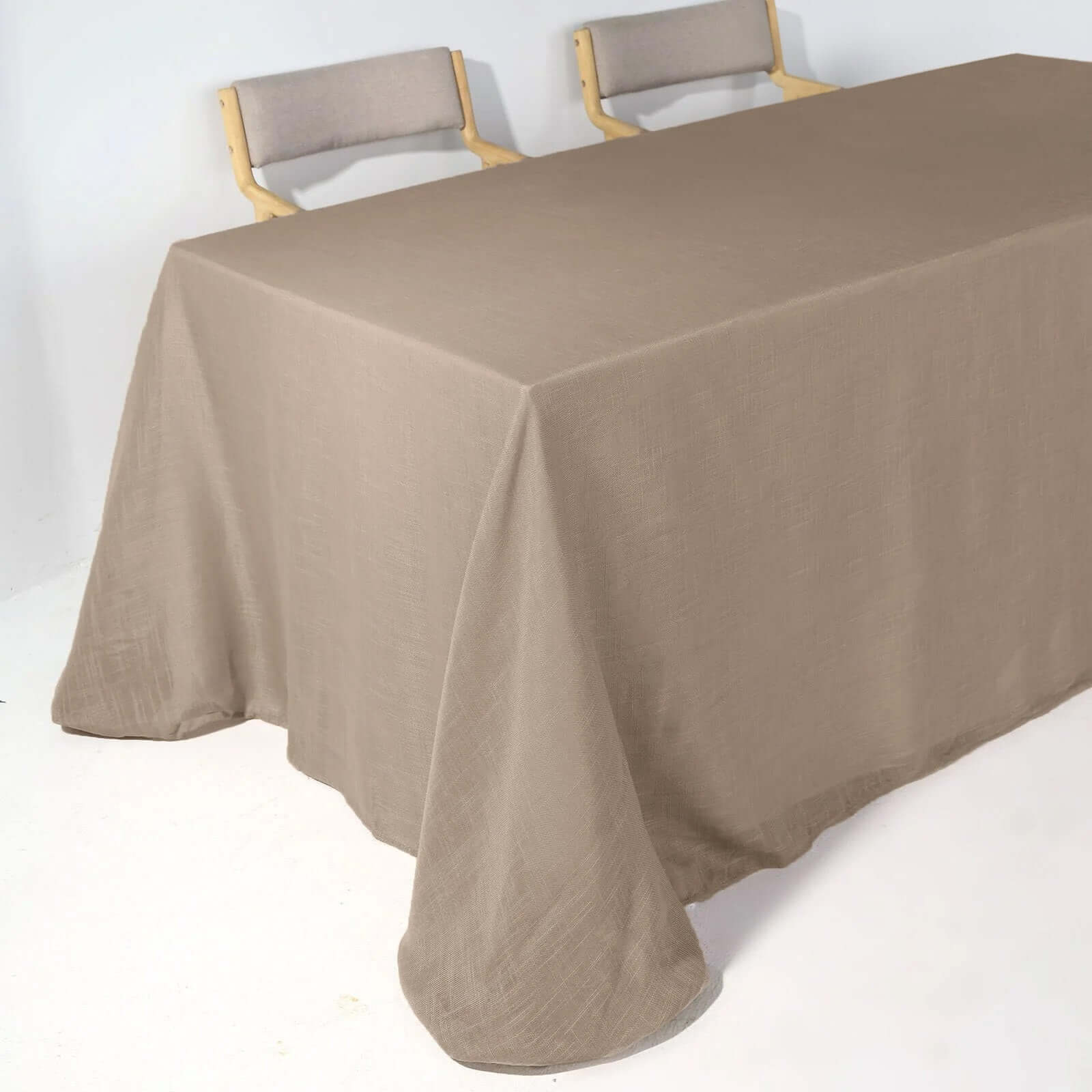 Taupe Faux Linen Rectangular Tablecloth (90x156) - Wrinkle-Resistant & Slubby Texture