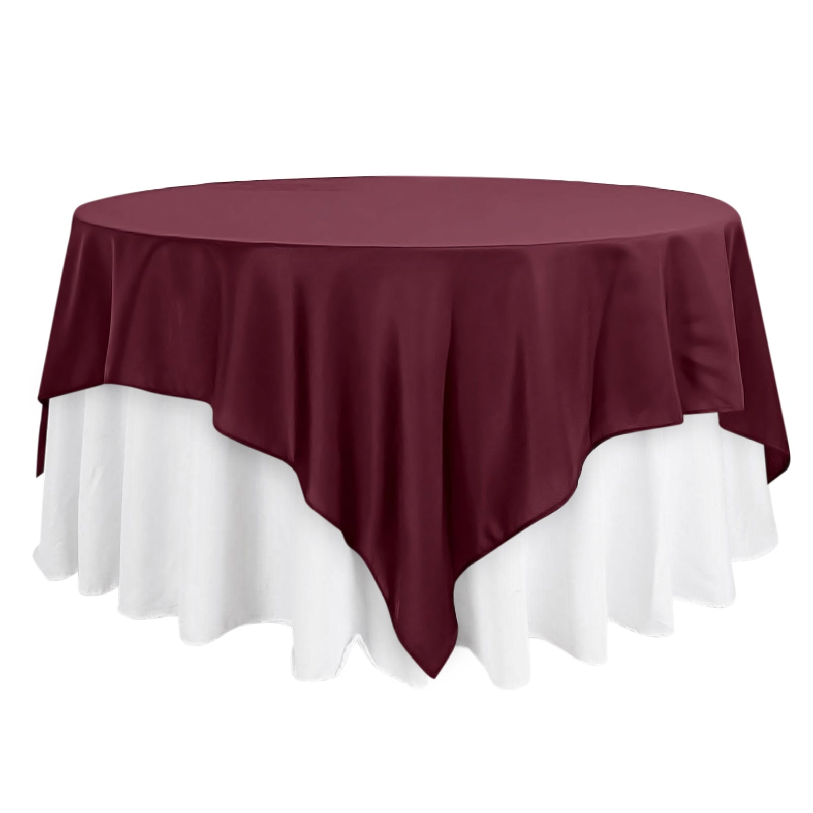 Wrinkle-Resistant & Durable Burgundy 90x90 Polyester Square Table Overlay - Ideal for Events