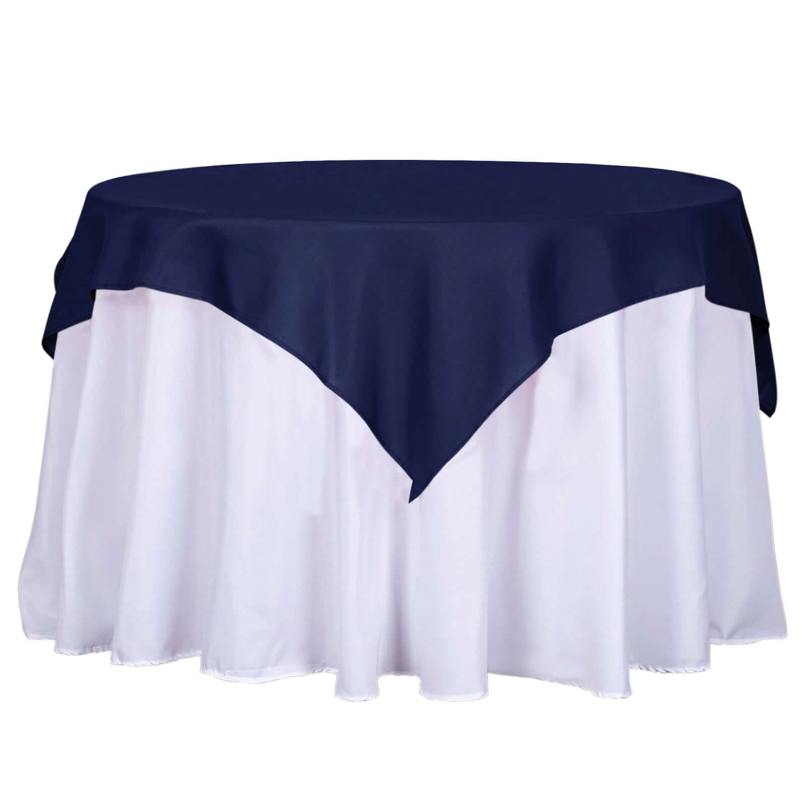 Navy Blue 54x54 Polyester Square Table Overlay - Wrinkle-Free & Durable