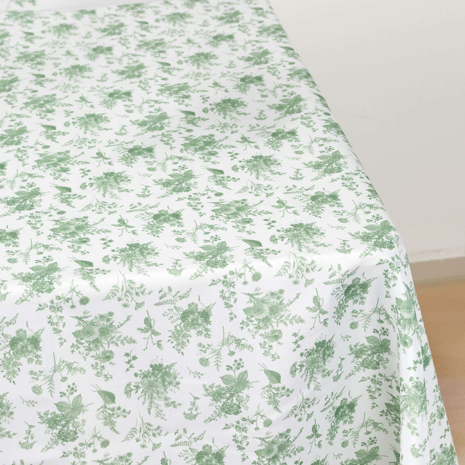 Exclusive 70x70 Polyester Square Tablecloth in Dusty Sage Green French Toile Pattern for Upscale Dining
