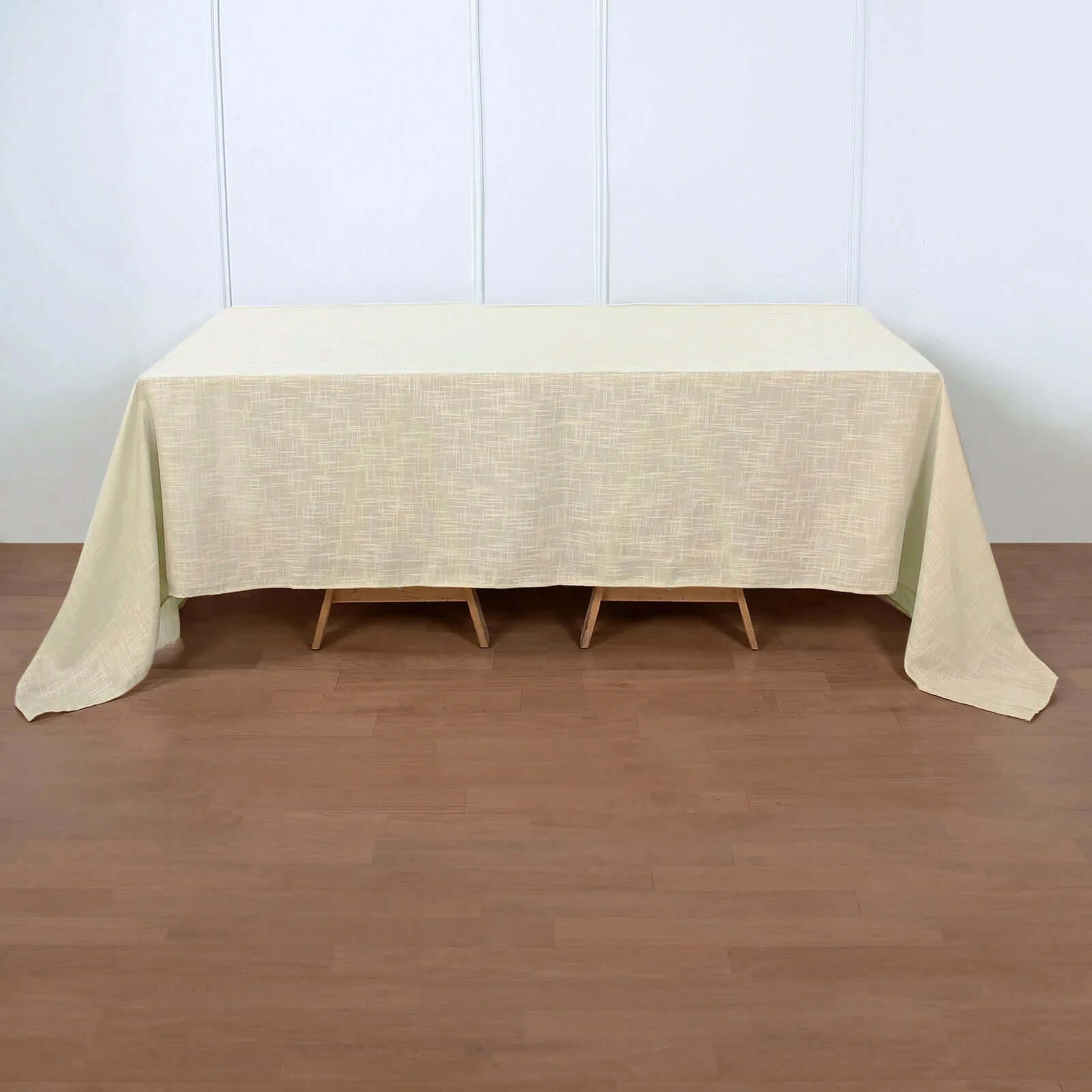 Premium Beige Faux Linen Rectangular Tablecloth (90x132) - Slubby, Wrinkle-Resistant & Seamless