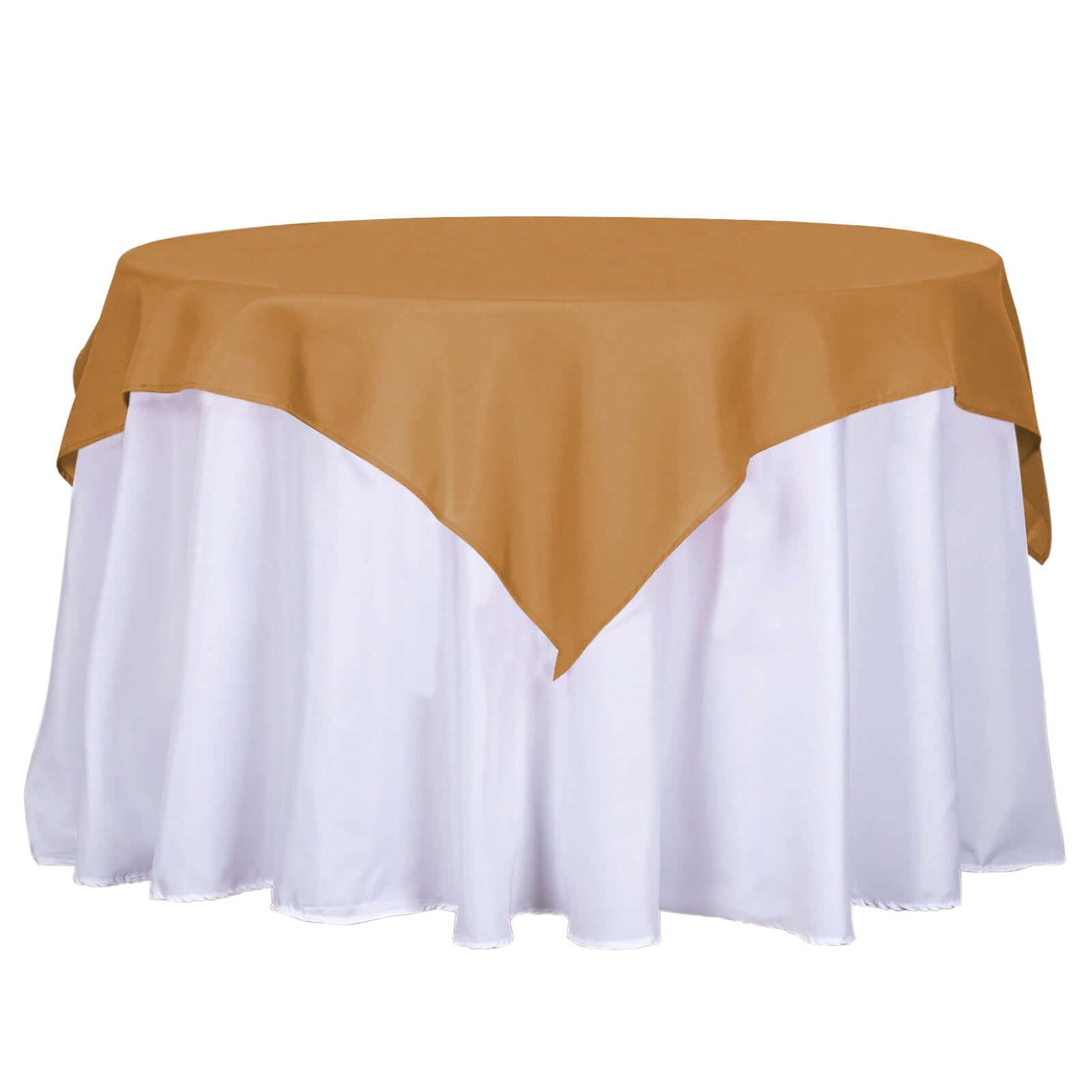 Wrinkle-Resistant & Durable Gold Polyester 54x54 Square Table Overlay for Events