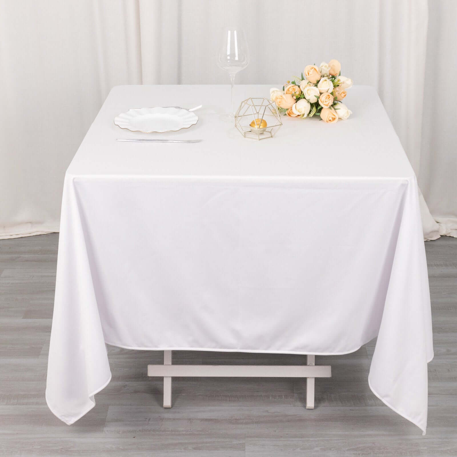 Premium White 70x70 Scuba Polyester Tablecloth - Wrinkle & Stain Free for Weddings & Banquets
