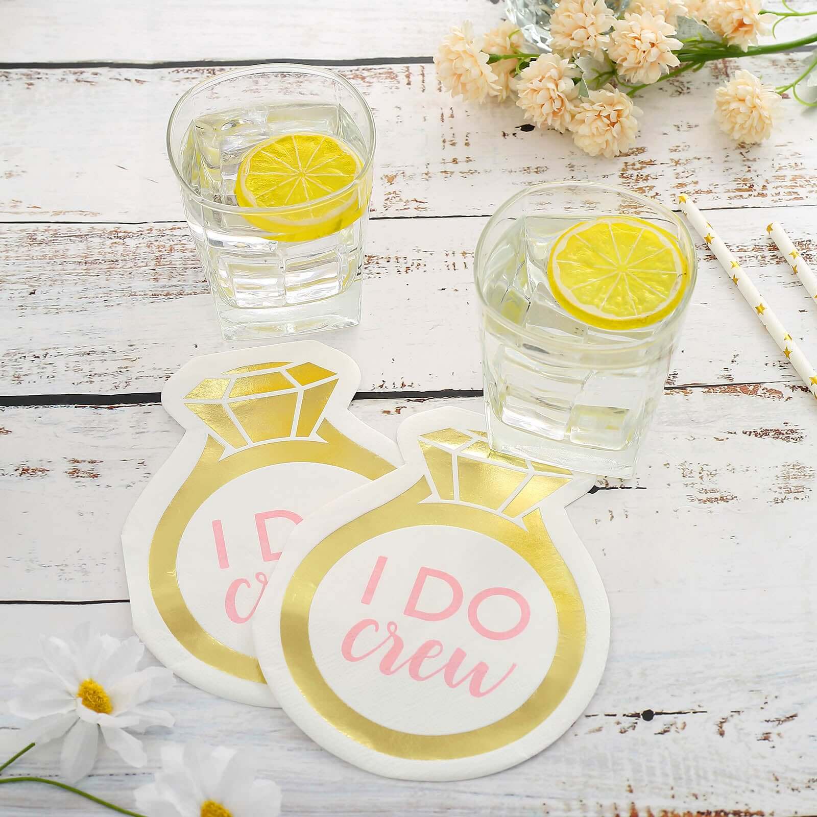 20-Pack Gold Ring Design Disposable Paper Cocktail Napkins - Ideal for Engagements & Parties