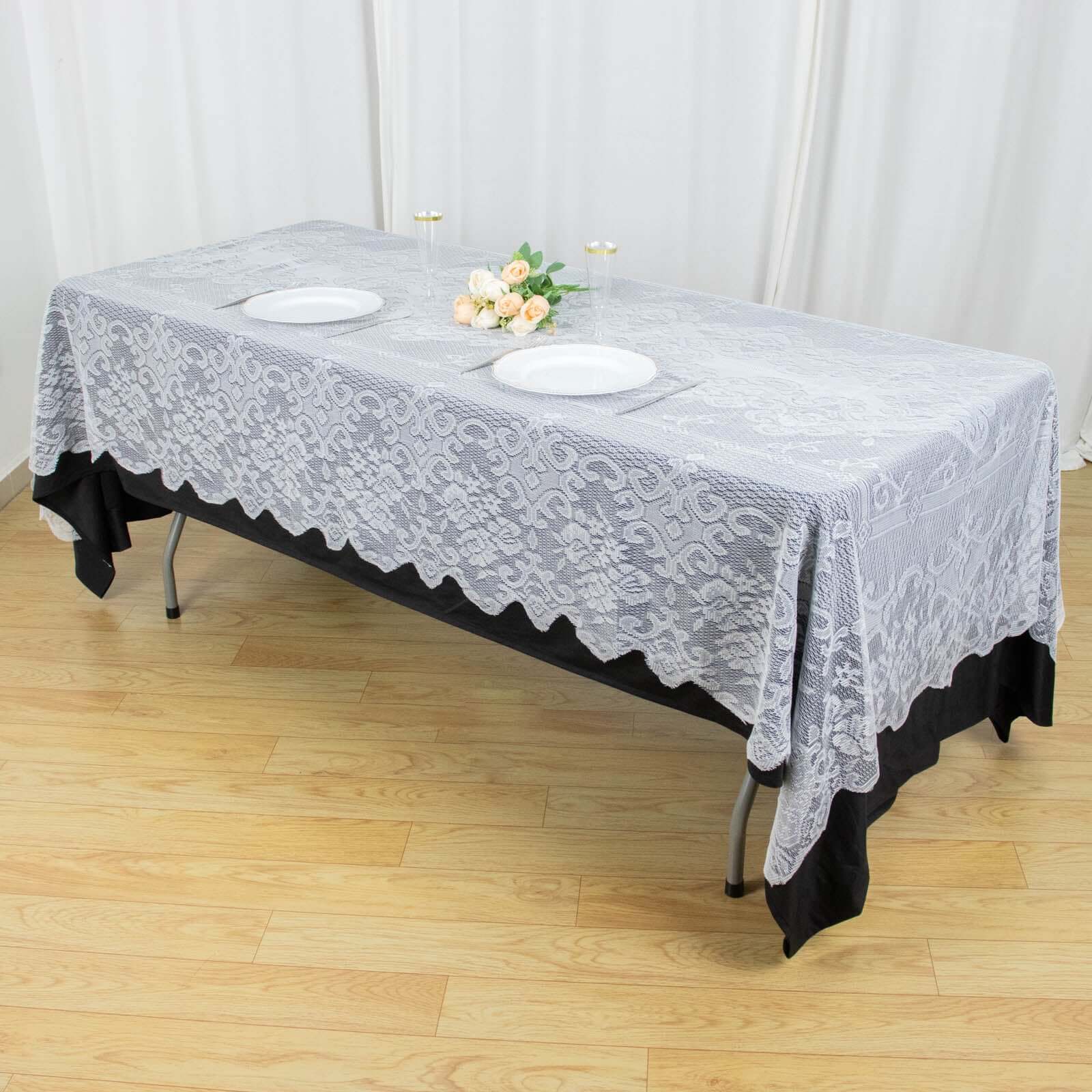 Premium White 60x108 Rectangular Lace Tablecloth for Various Table Settings