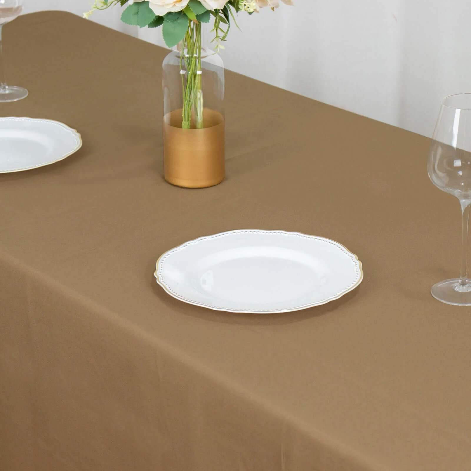 Durable and Stylish 72x120 Taupe Polyester Rectangle Tablecloth