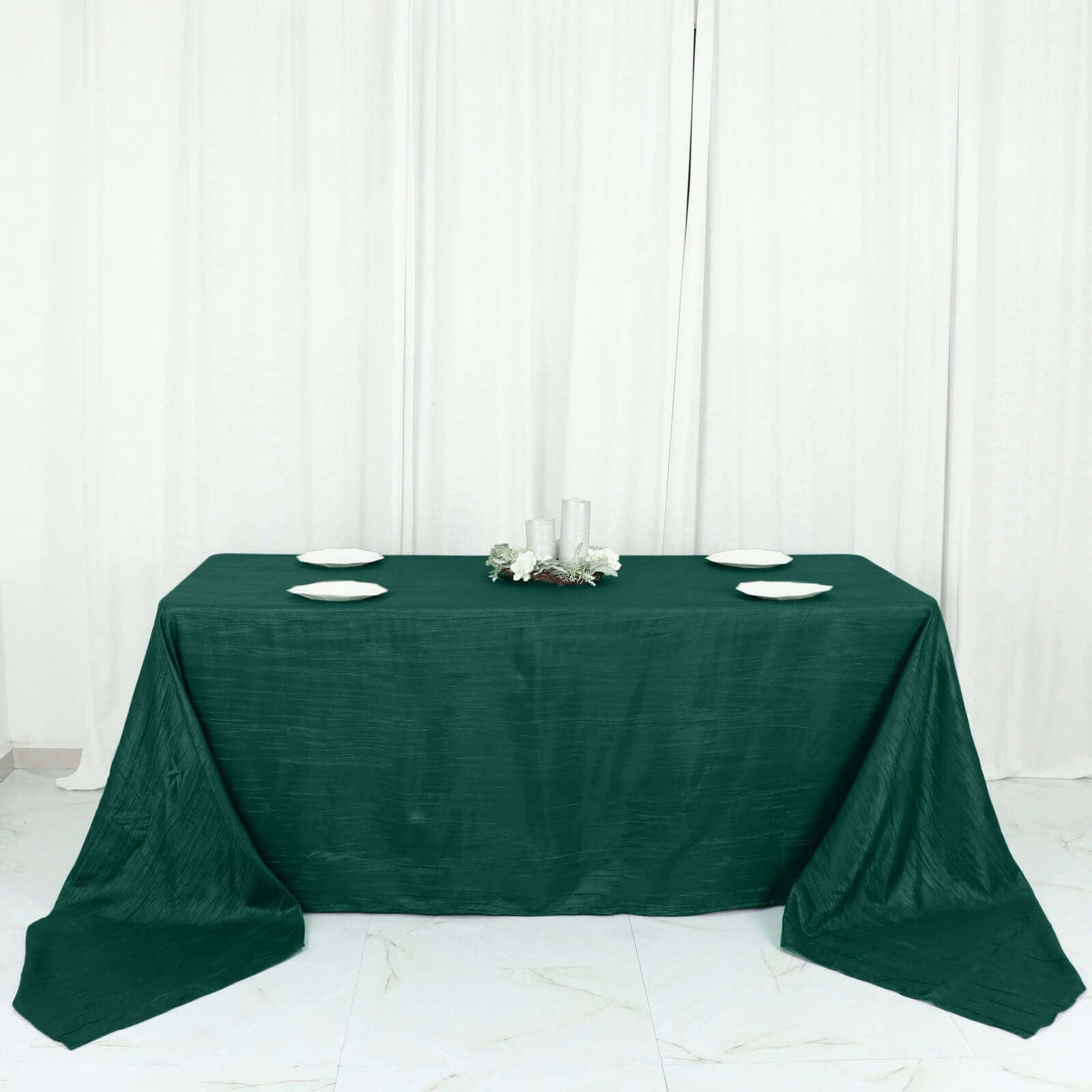 Exclusive Hunter Emerald Green Crinkle Taffeta Rectangle Tablecloth 90x156 - Ideal for Events