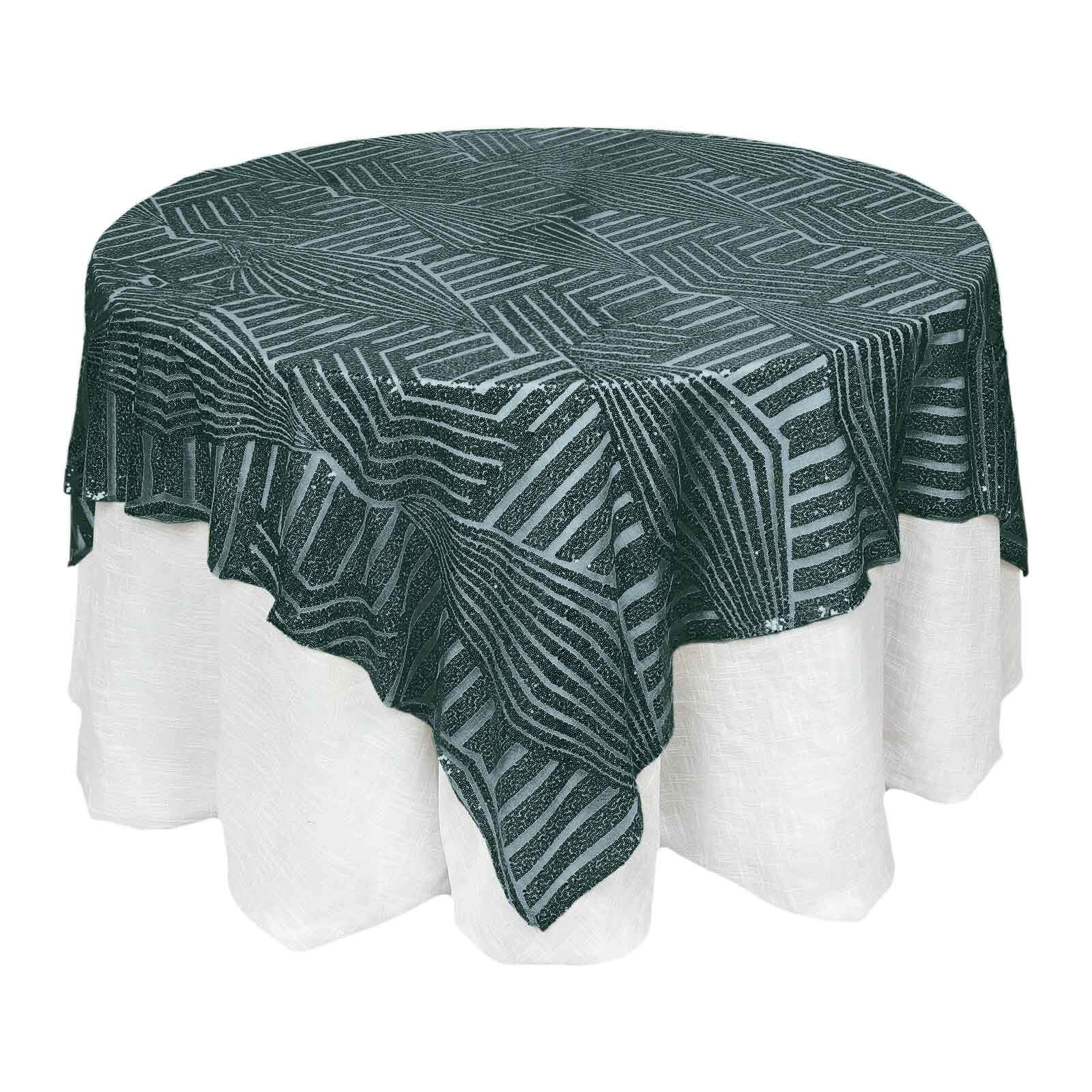 72-Inch Square Hunter Emerald Green Diamond-Pattern Sequin Table Overlay Topper