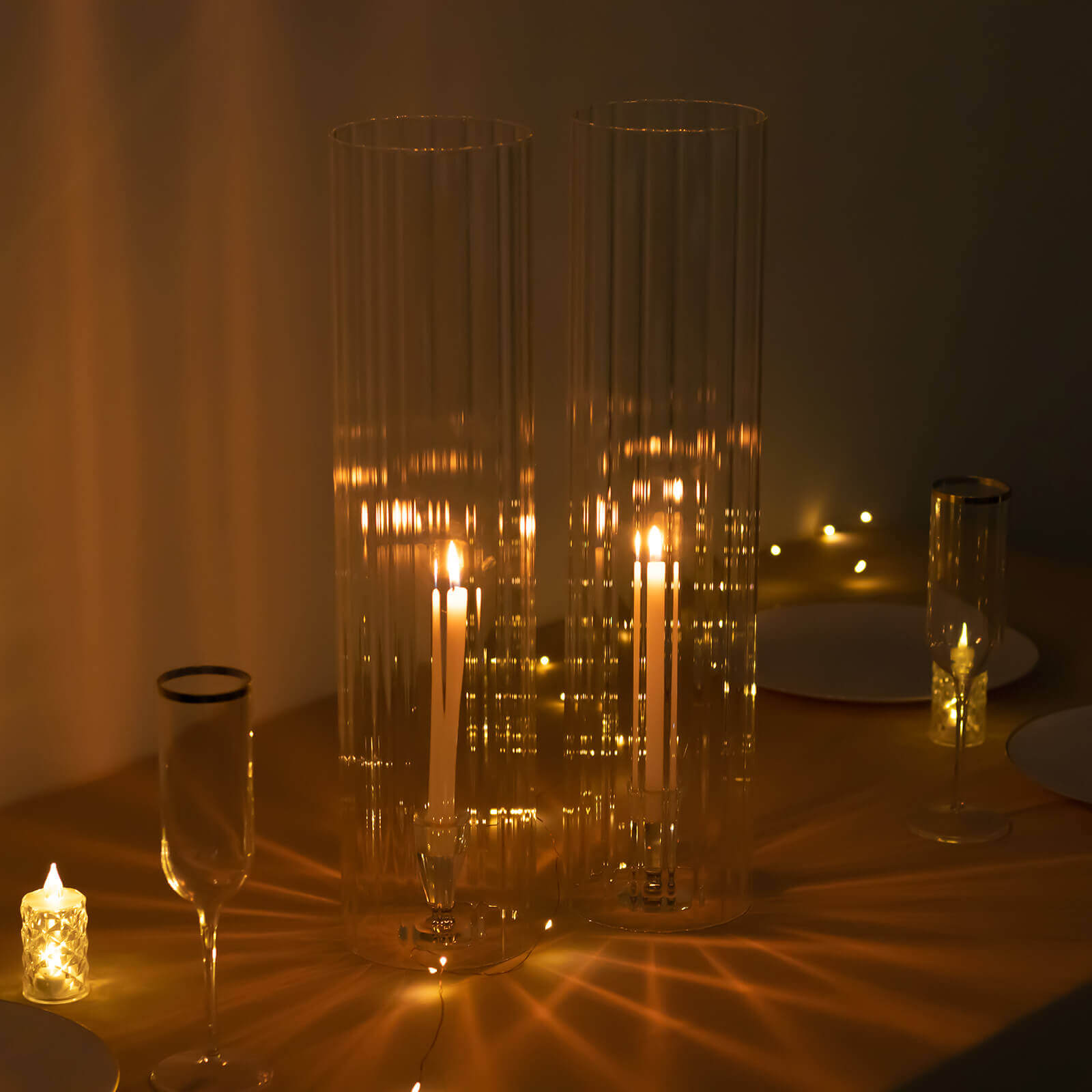 Hot Deal! 2-Pack Clear Ribbed Glass Hurricane Shades - Ideal Candle Holder Centerpieces, 20 Inches