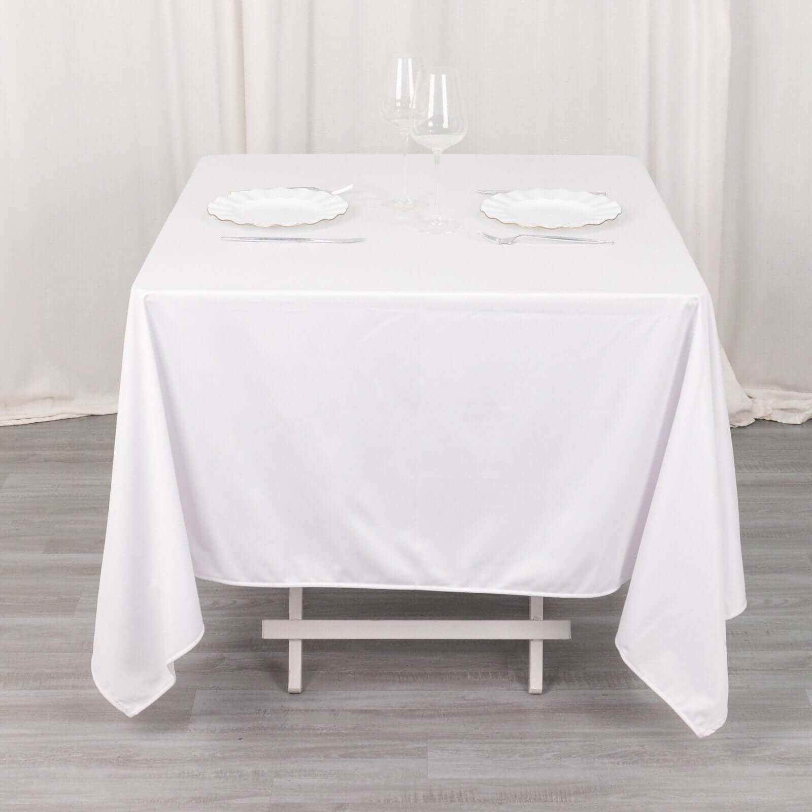 Premium White 70x70 Scuba Polyester Tablecloth - Wrinkle & Stain Free for Weddings & Banquets