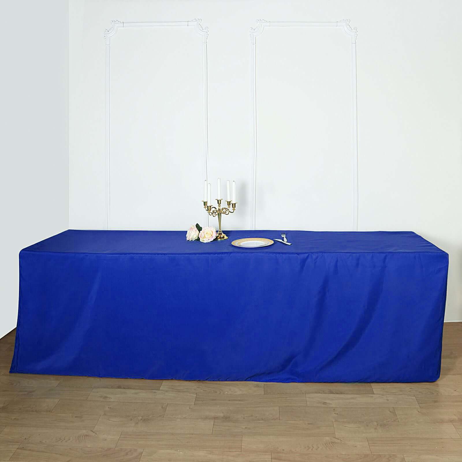 Durable Royal Blue Fitted Polyester Tablecloth for 8FT Rectangle Tables
