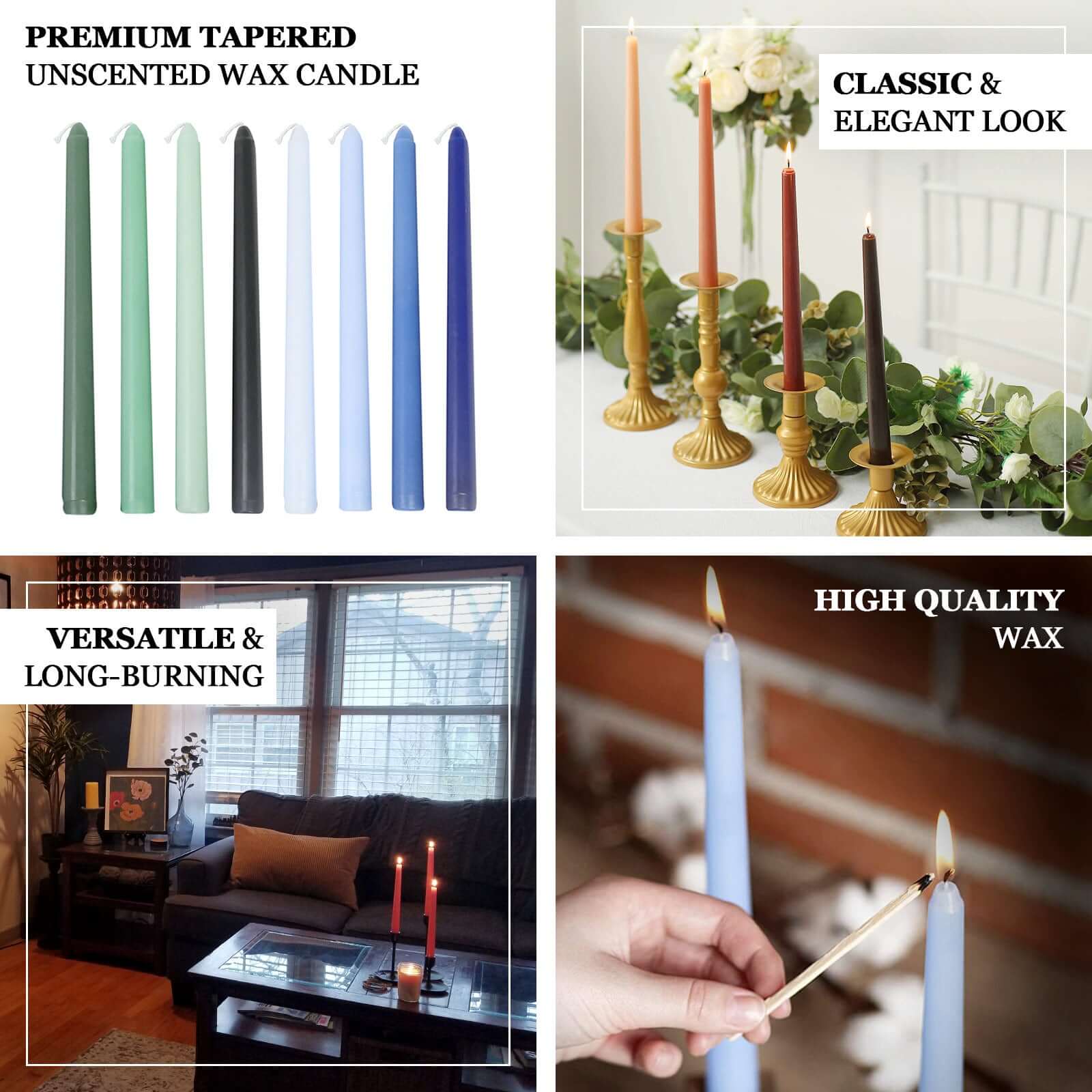 12-Piece Set of Premium Unscented Taupe Taper Candles, 10 Inches Tall