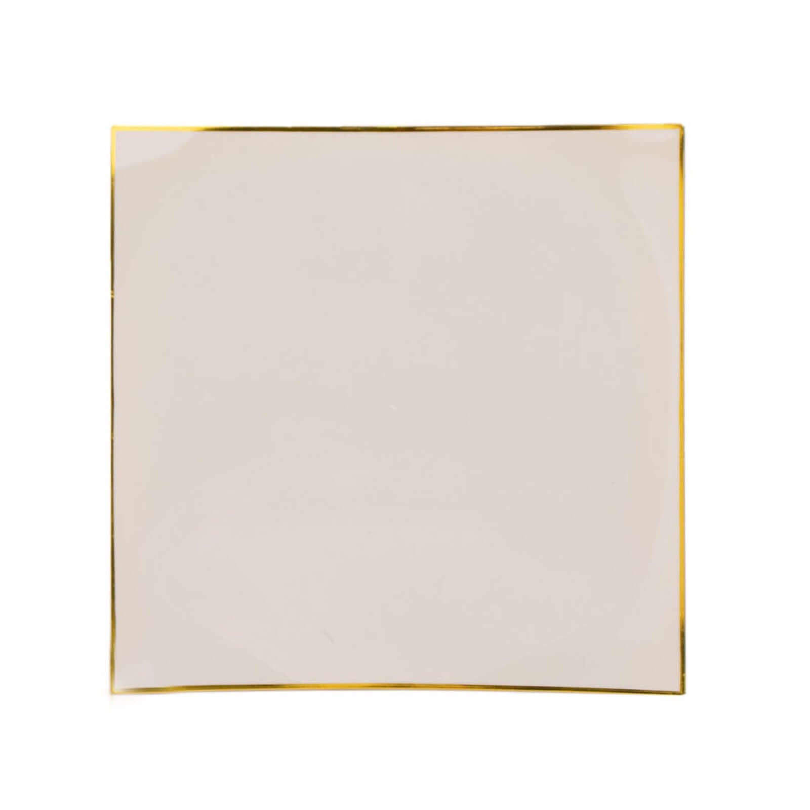 10-Pack Disposable Taupe Plastic Square Dessert Plates with Gold Rim - Ideal for Parties