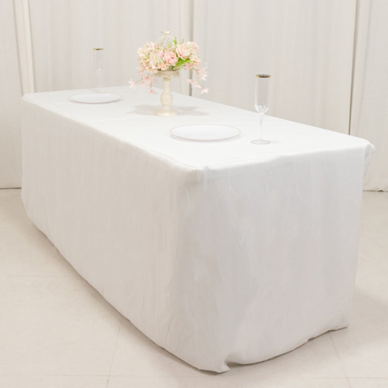 Exclusive 6ft White Polyester Tablecloth - 220GSM, Durable for Trade Shows & Events