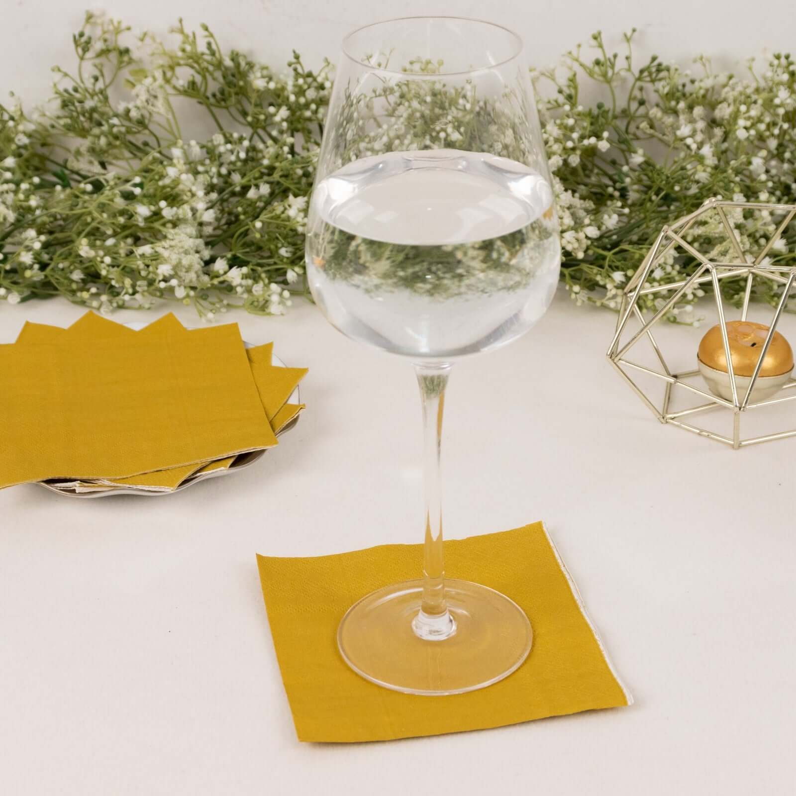 50-Pack Disposable Gold 2-Ply Soft 18GSM Cocktail Paper Beverage Napkins for Events
