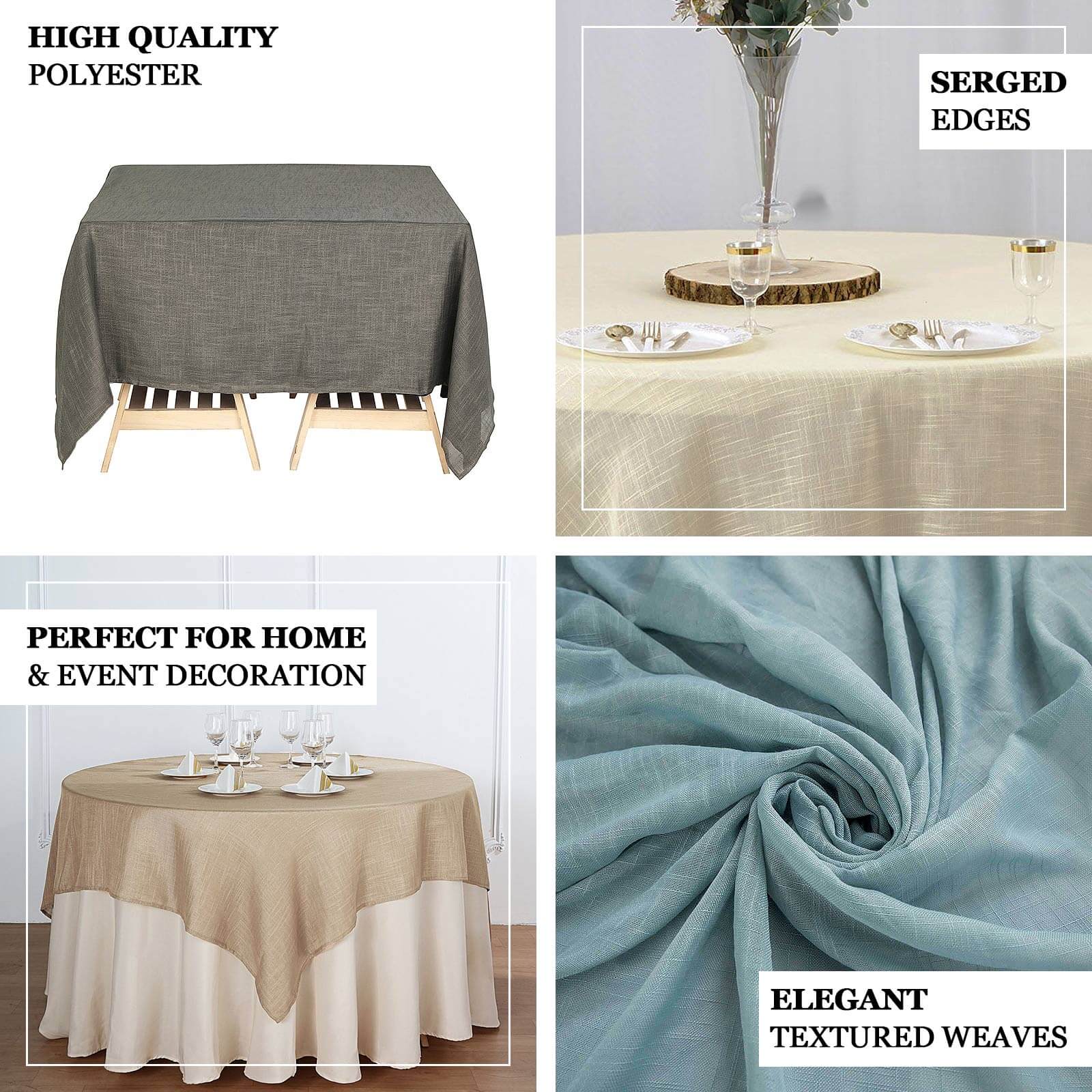 Hot Deal! White 72x72 Slubby Faux Linen Square Table Overlay - Wrinkle-Resistant for Stylish Events