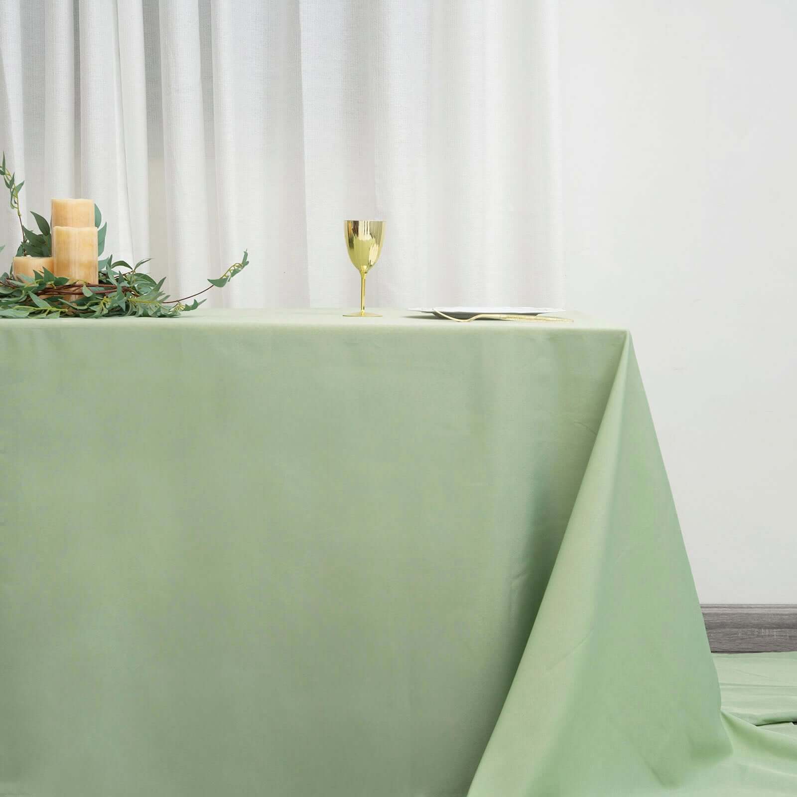 Seamless Wrinkle-Resistant Polyester Rectangle Tablecloth in Sage Green, 90x156 - Ideal for Events